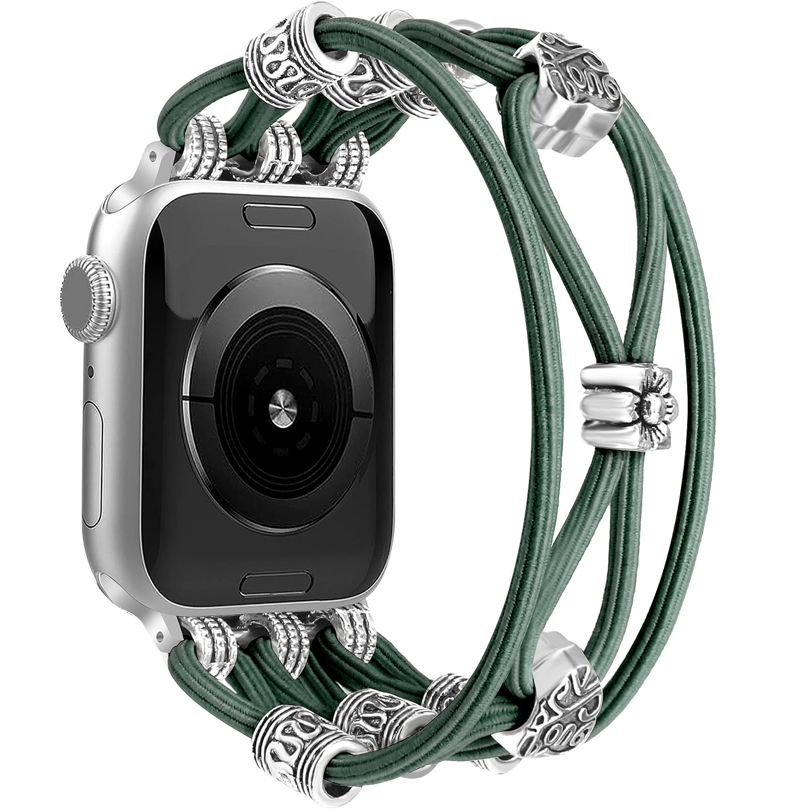 Newlibery Beaded Bracelet Compatible With Apple Watch Band 40Mm 41Mm 38Mm 42Mm Women, Boho Braided Solo Loop Nylon Strap Stretch