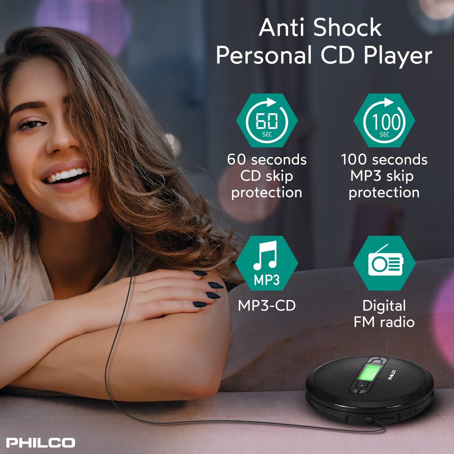 Philco Personal Cd Player With Mp3 Playback, Fm Radio & 60 Second Anti Shock