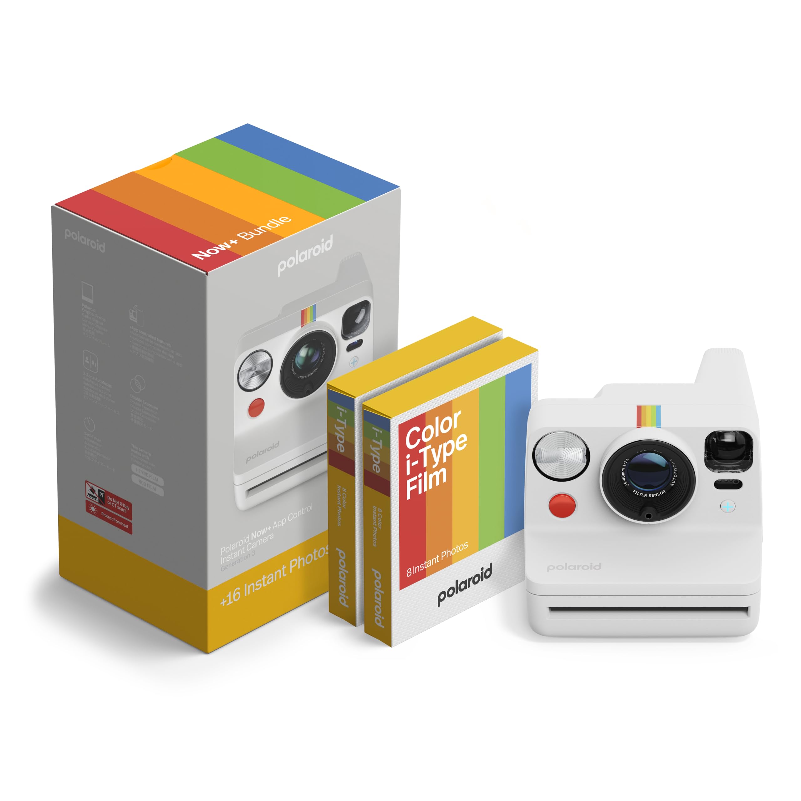 Polaroid Now+ 3rd Generation I-Type Instant Camera + Film Bundle - Now+ Bluetooth App Controlled White Camera + 16 Color Photos 