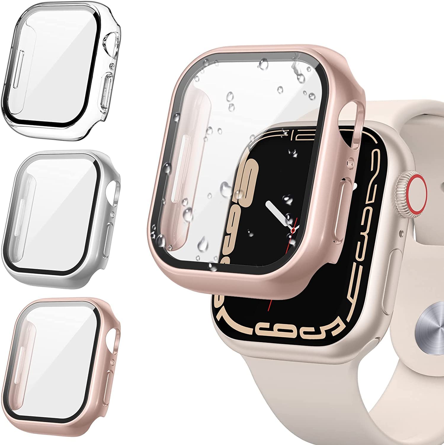 Tensea [3PCS for Apple Watch Screen Protector Case 41mm Series 9/8/7 Accessories, iWatch Protective Face Cover for Women Men, Te