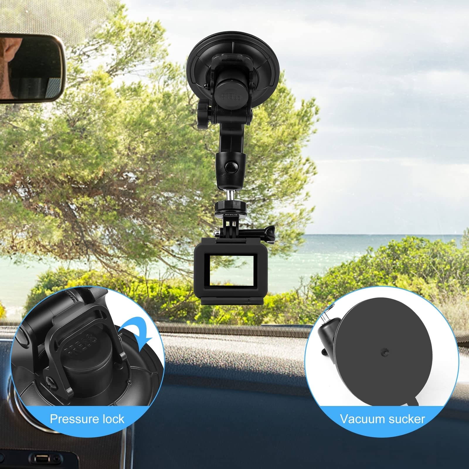 Puluz Car Suction Cup Mount For Gopro/Insta 360/Dji Osmo Action Camera Vehicle Window & Windshield Mount Holder Camera Mount Wit