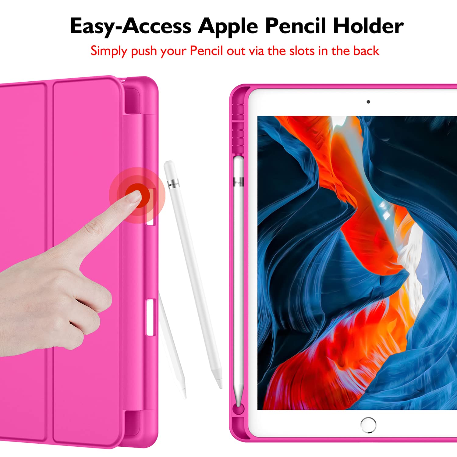 Imieet Ipad 9Th Generation Case 2021/Ipad 8Th Generation Case 2020 10.2 Inch With Pencil Holder, Ipad 7Th Gen 2019 Case With Soft Baby Skin Silicone Back, Auto Wake/Sleep Cover (Rose Red)