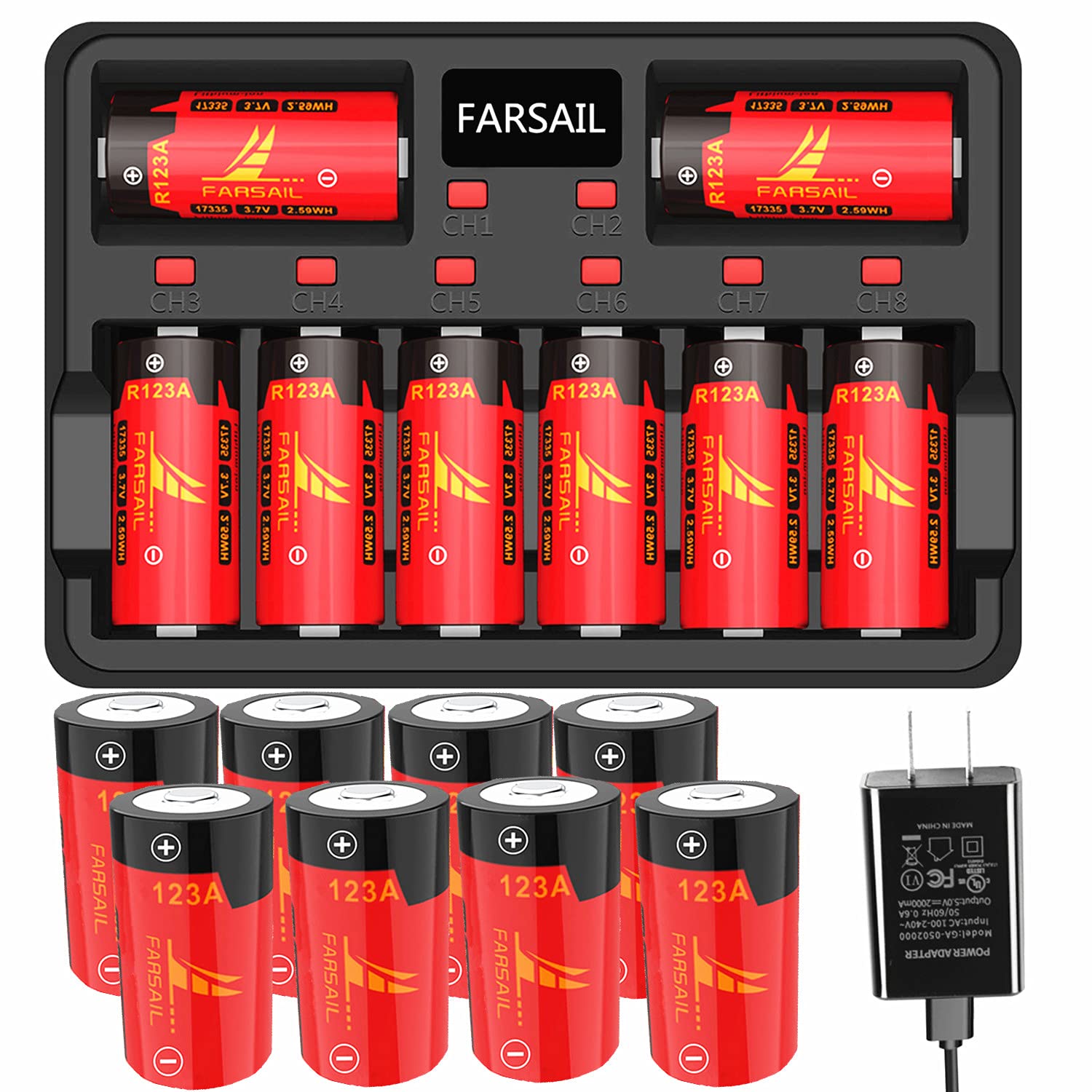 Cr123A Batteries, Farsail 16 Pack 800Mah 3.7V 123A Rechargeable Batteries And Cr123A Charger For Arlo Vmc3030 Vmk3200 Vms3130 32