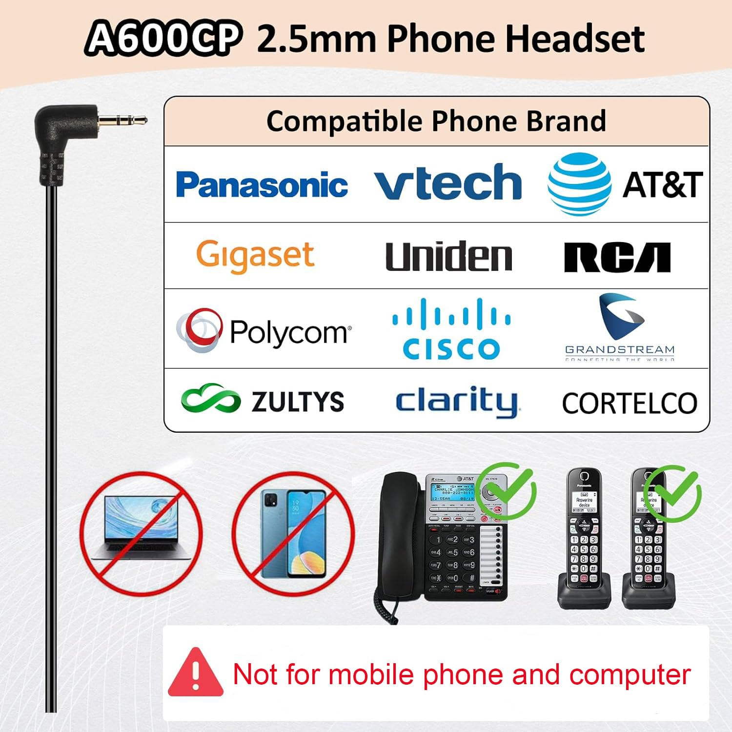 Arama Phone Headset 2.5Mm With Noise Canceling Mic & Mute Switch Comfort Fit Telephone Headset For Panasonic At&T Vtech Uniden C