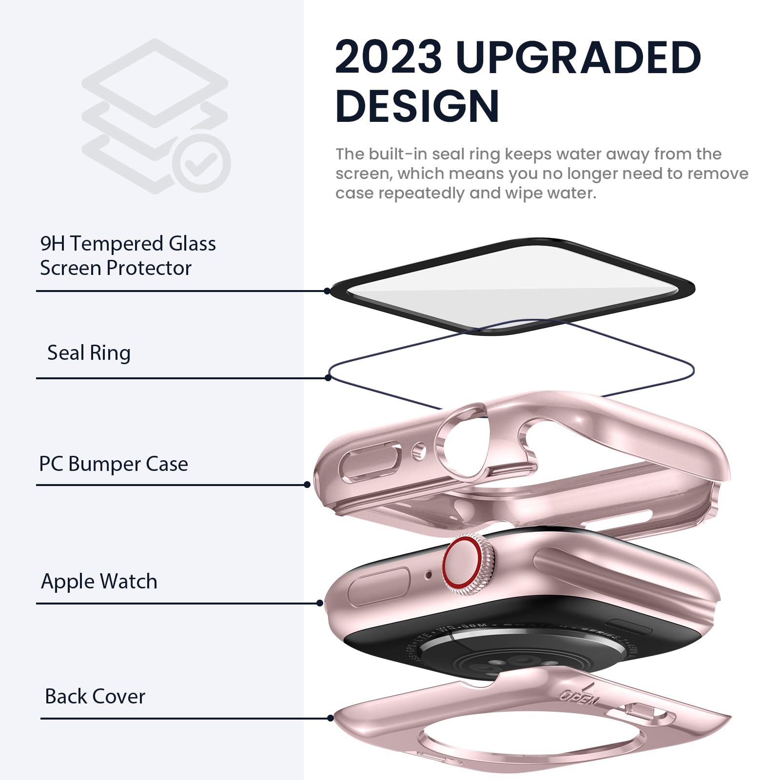 Tensea (2 In 1) For Waterproof Apple Watch Screen Protector Case Series 9 8 7 45Mm Accessories, Iwatch Protective Pc Face Cover