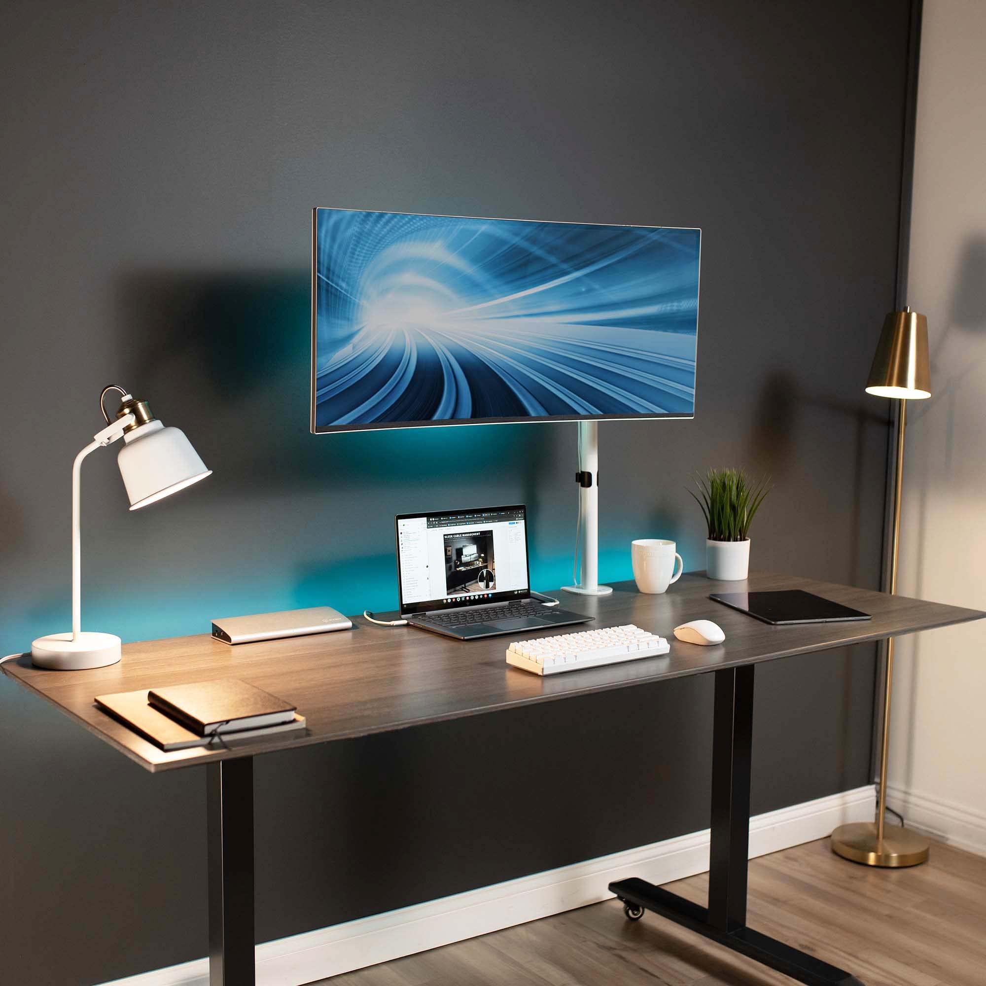 VIVO Single Monitor Desk Mount, Extra Tall Fully Adjustable Stand for 1 LCD Screen up to 32 inches, Ultra Wide Screens up to 38 inches, 22 lbs Capacity, White, STAND V001TW