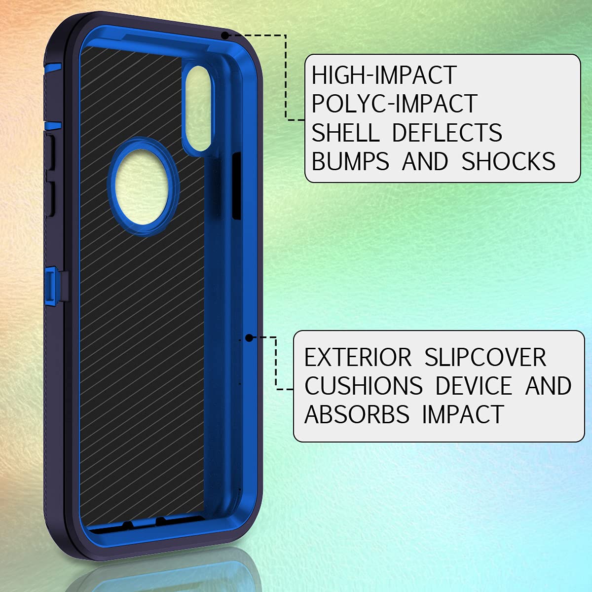 I-HONVA iPhone Xs Max Case Shockproof Dustproof 3-Layer Full Body Rugged Polycarbonate Navy Blue