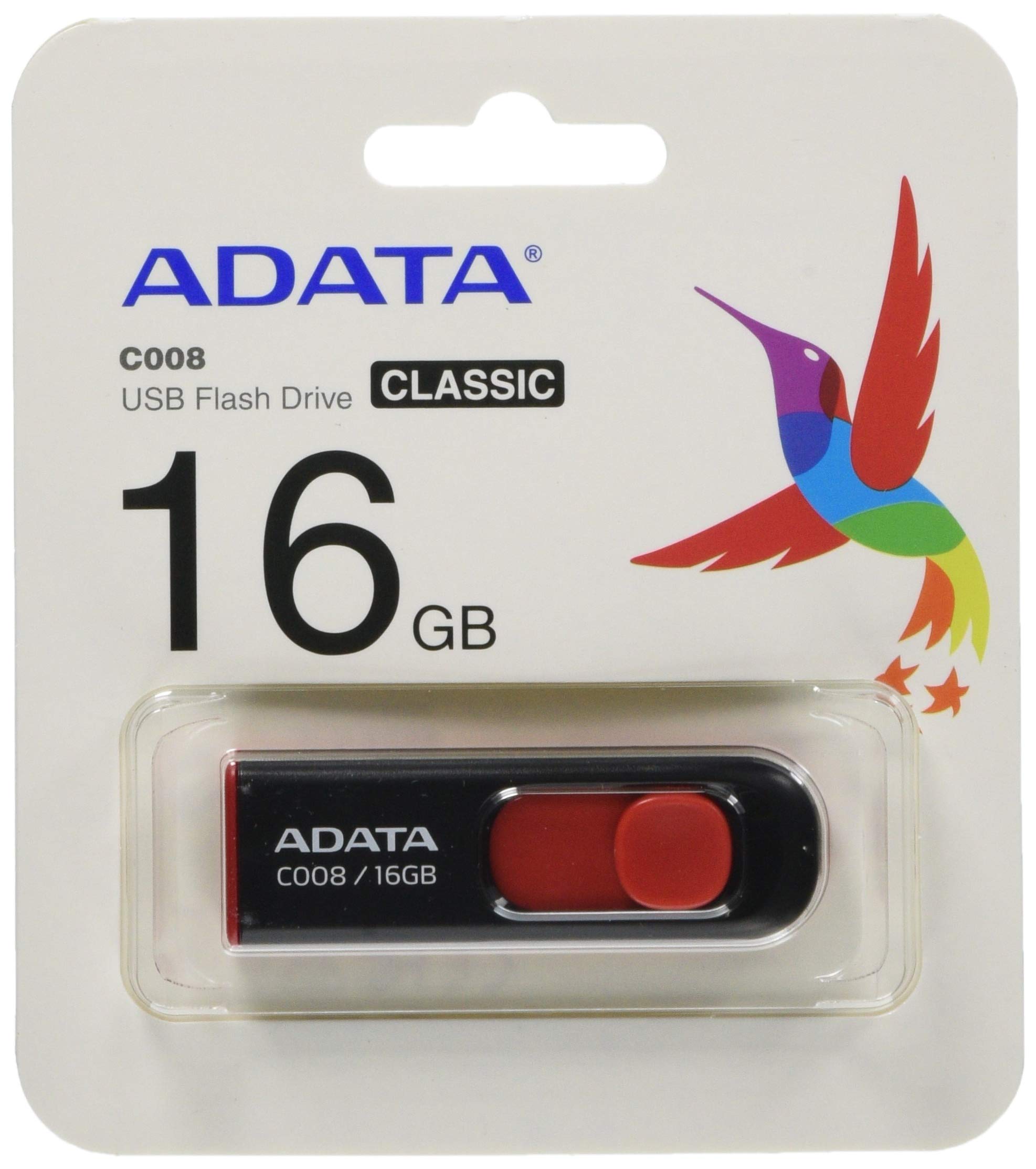 A Data Technology C008 16Gb Usb 2.0 Retractable Capless Flash Drive, Black/ Red (Ac008 16G Rkd)