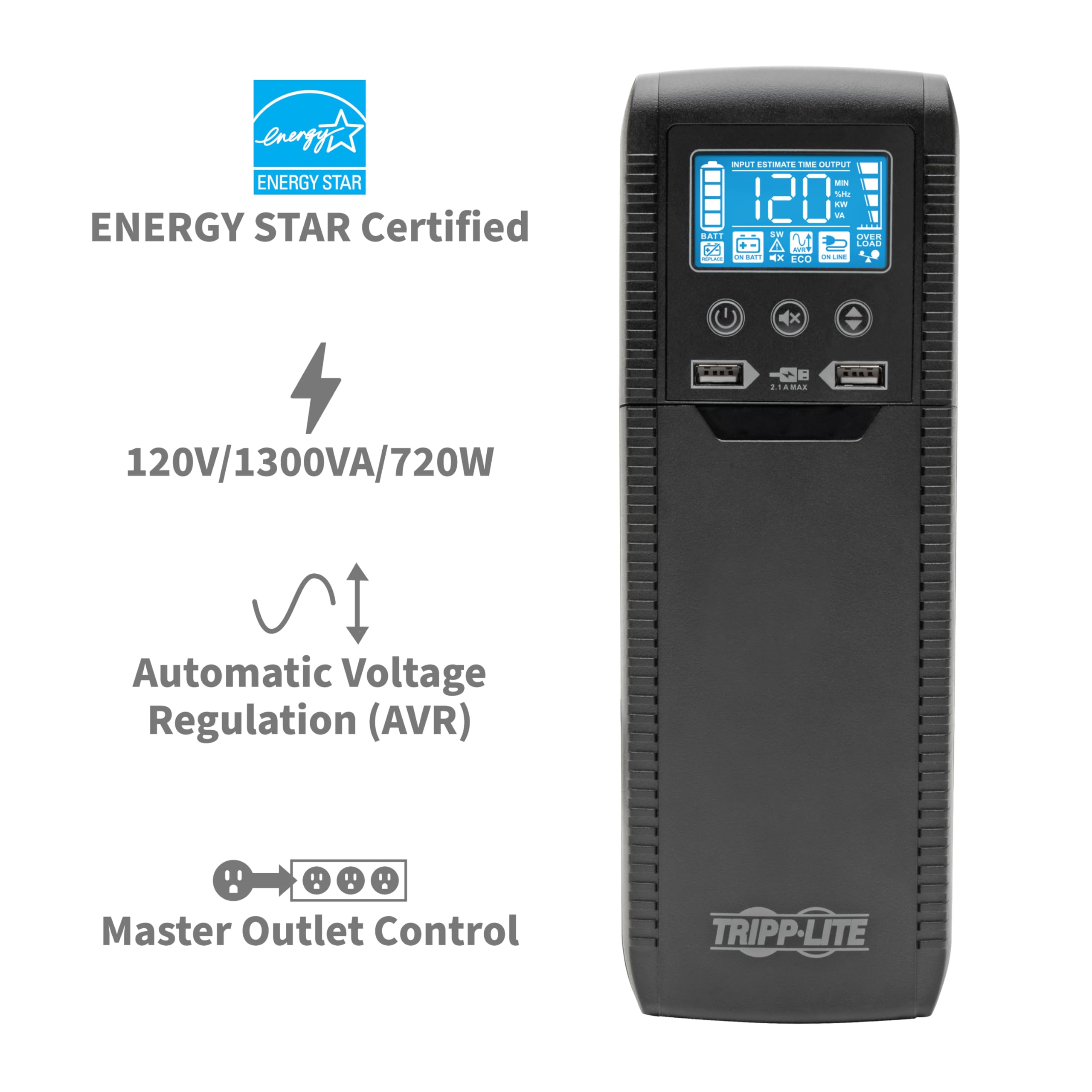 Tripp Lite 1300Va Ups Battery Backup Surge Protector, Avr, 10-Outlet Uninterruptible Power Supply, Usb Charger, Ethernet Protect