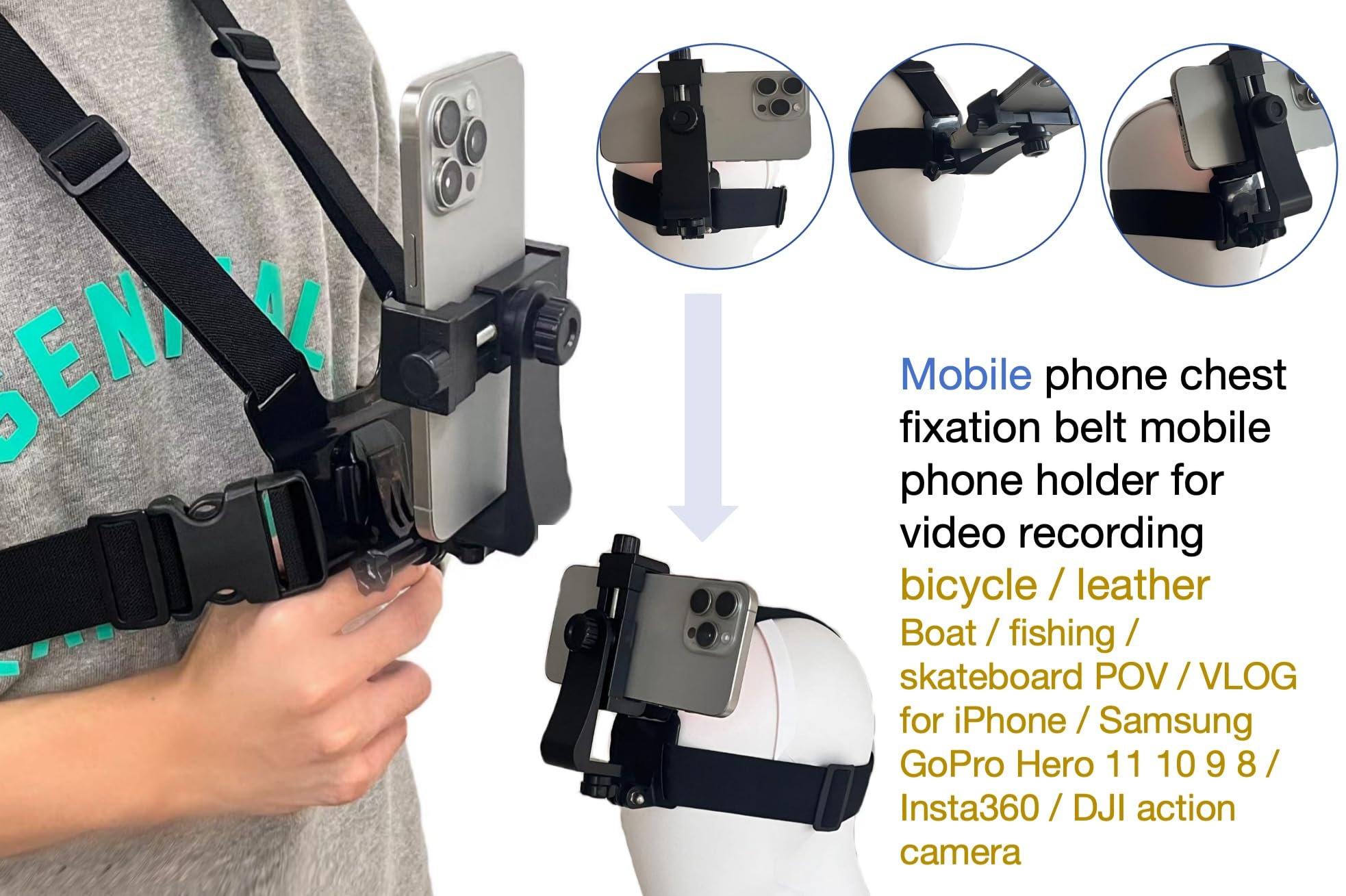 Generic Mobile Phone Chest Strap Mount Harness And Head Strap Holder Kit For Vlog/Pov Phone Holder Compatible With Iphone,Samsun