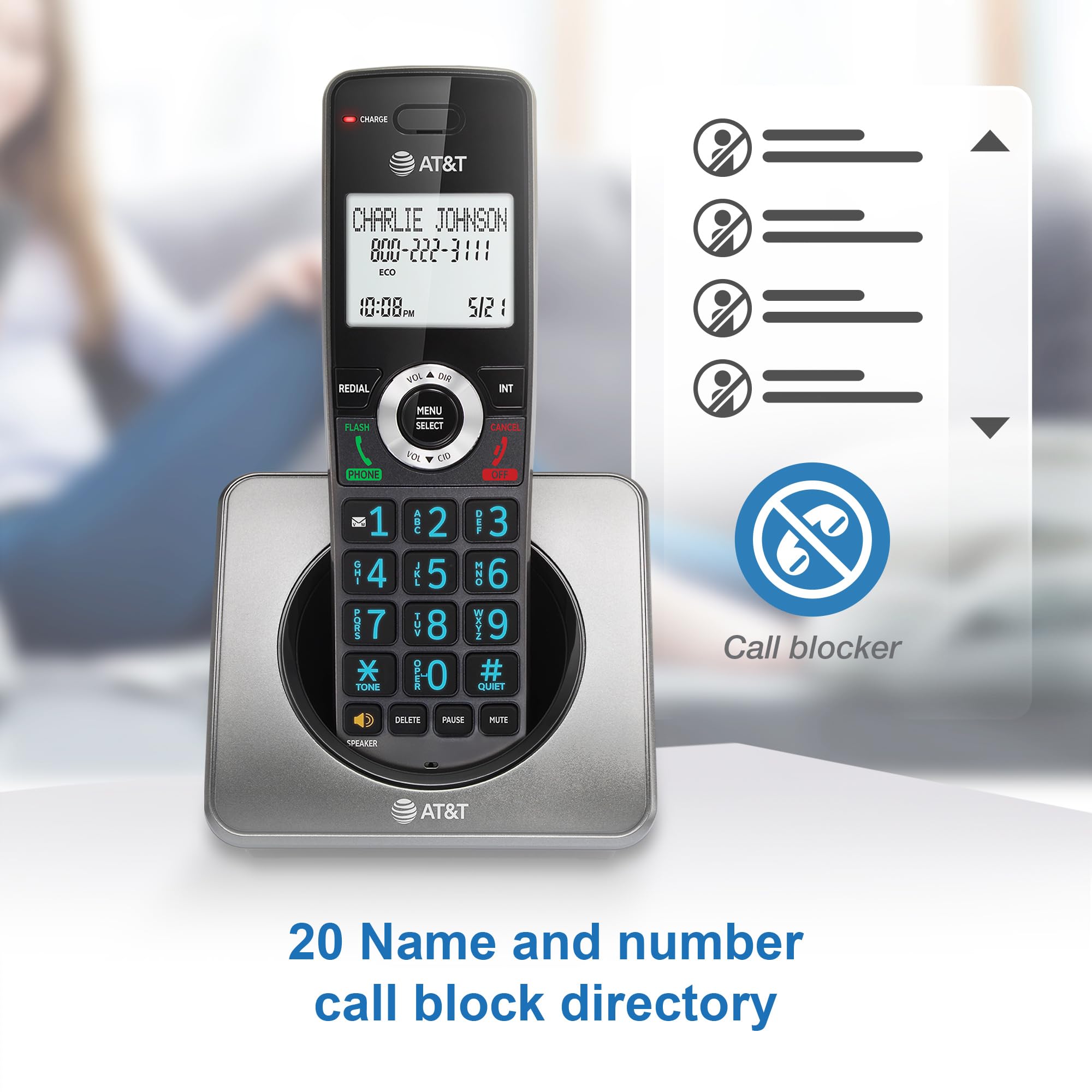 At&T Gl2101 3 Dect 6.0 3 Handset Cordless Home Phone With Call Block, Caller Id, Full Duplex Handset Speakerphone, 2'' White Bac
