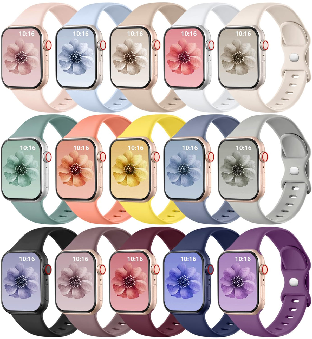 Geak 15 Pack Sport Bands Compatible For Apple Watch Band 38Mm 40Mm 41Mm 42Mm 44Mm 45Mm 49Mm Women Men,Soft Silicone Waterproof S