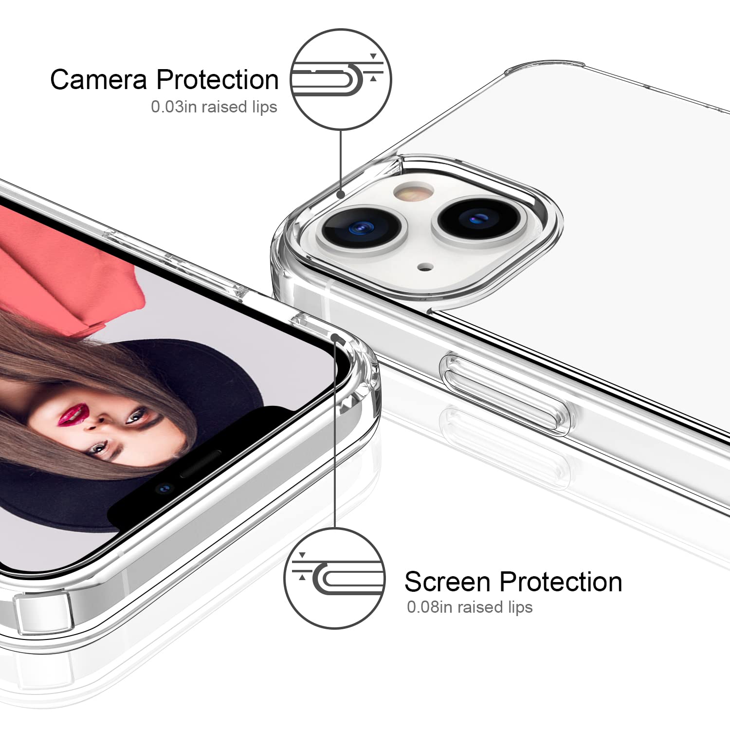 Icedio For Iphone 14 Plus Clear Case With Screen Protector,[Anti Yellowing] Transparent Crystal Tpu Cover,Military Grade Shockpr