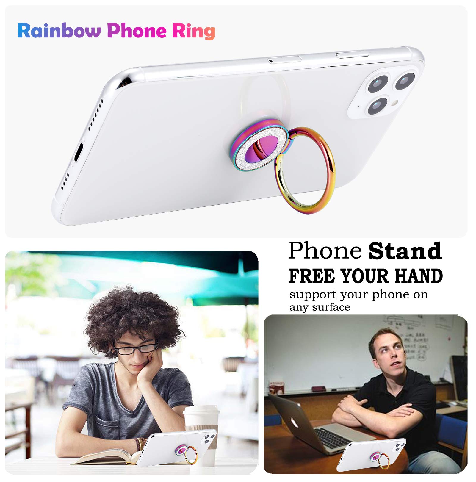 Lenoup Rainbow Glitter Bling Bling Phone Ring Holder,Iridescent Sparkle Phone Ring Kickstand,Cell Phone Finger Ring Grip For Alm