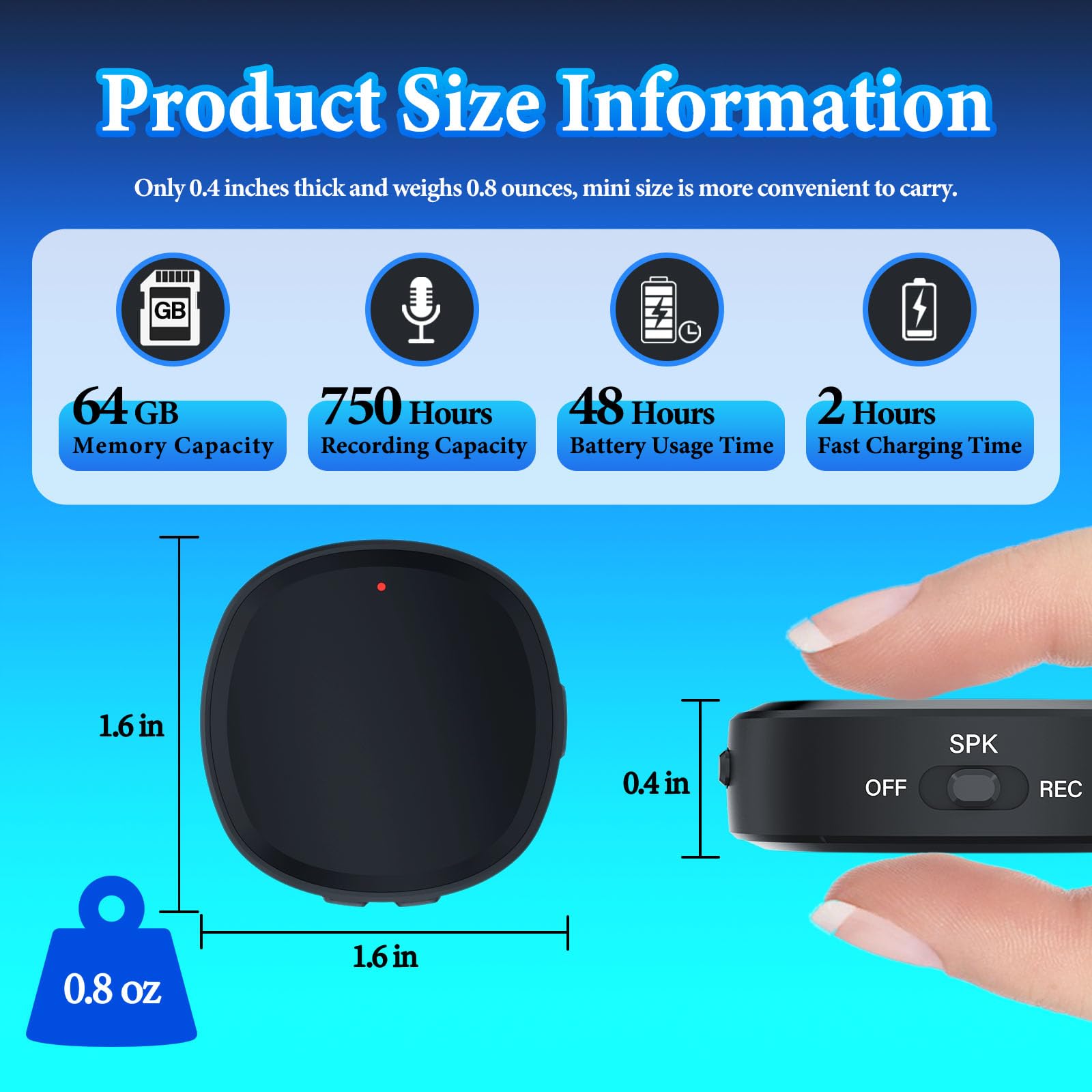 FancyKnotz 64GB Digital Voice Recorder - 3-in-1 MP3 Player & USB Flash Drive, Portable Mini Audio Recorder for Lectures & Interviews