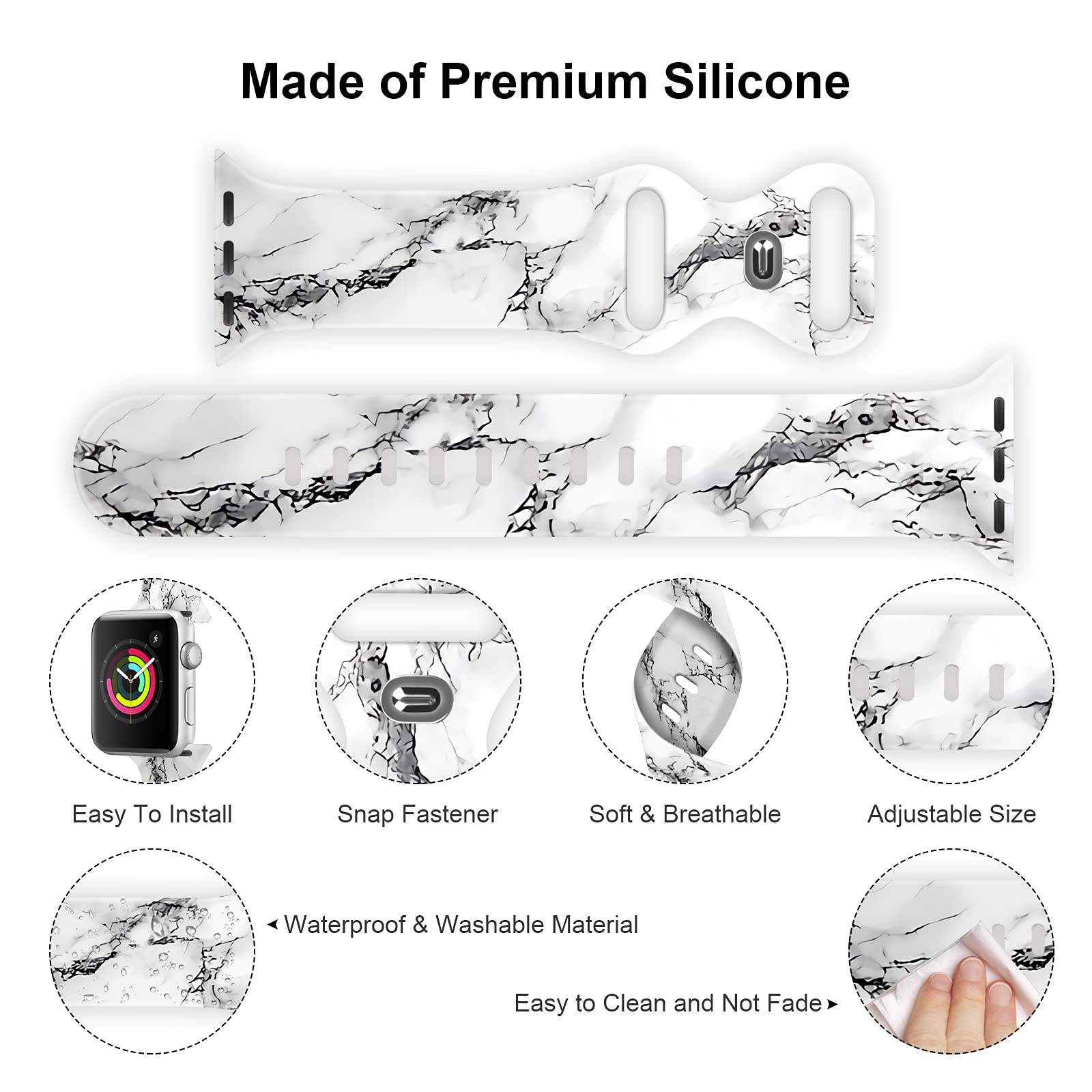 Bxxtpk White Marble Compatible With Apple Watch Band 42Mm 44Mm Soft Silicone Wristbands For Iwatch Series 6/5/4/3/2/1/Se Replace