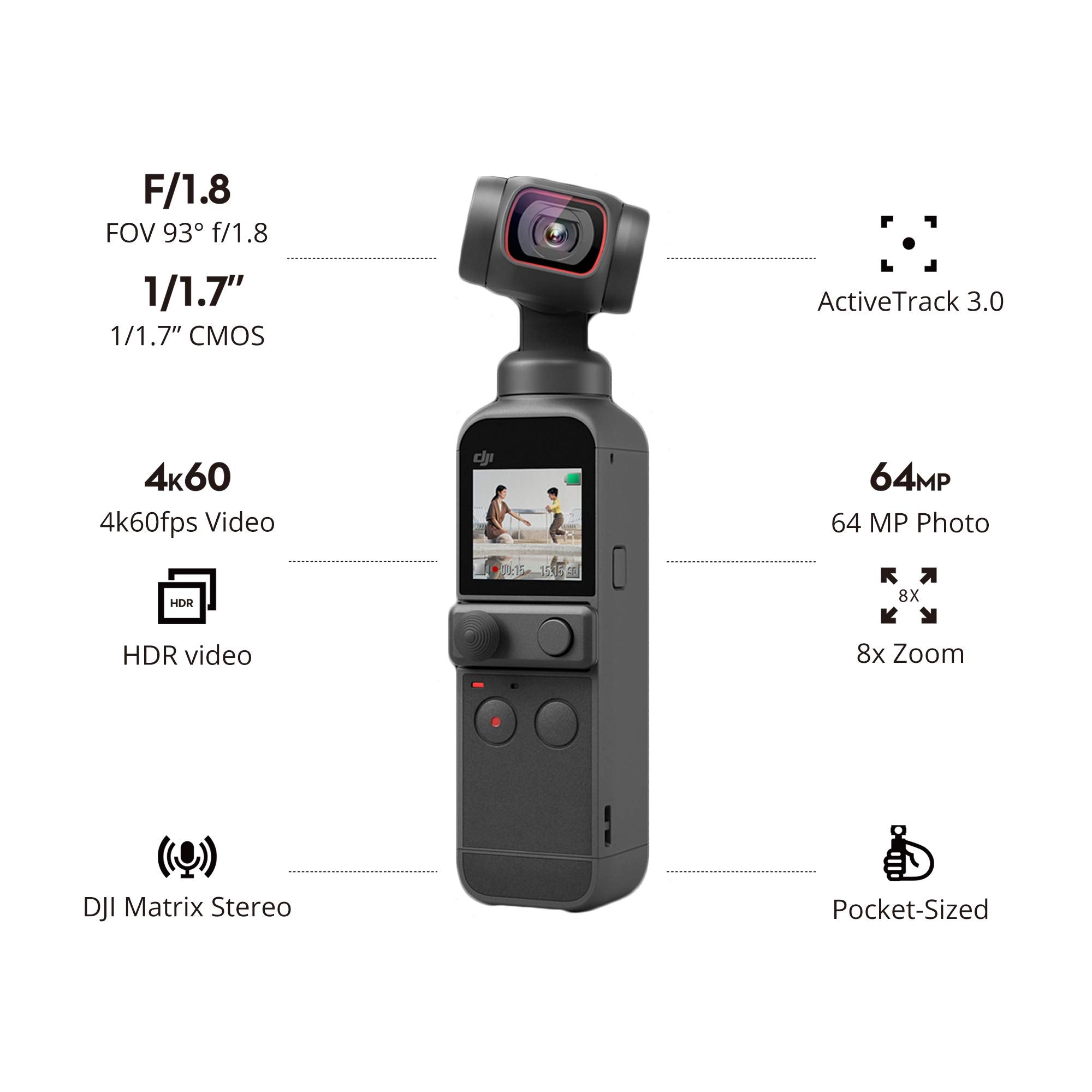 Dji Pocket 2 - Handheld 3-Axis Gimbal Stabilizer With 4K Camera, 1/1.7    Cmos, 64Mp Photo, Pocket-Sized, Activetrack 3.0, Glamo
