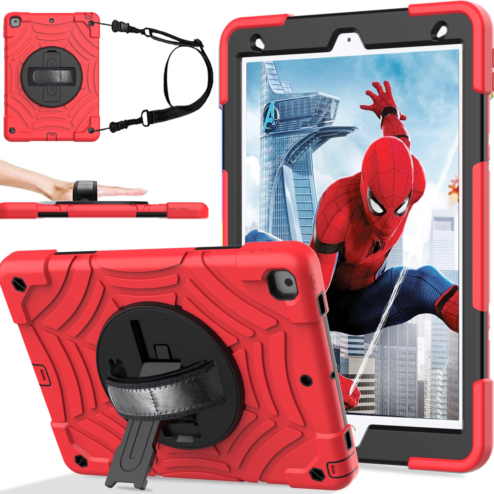 Bmouo Case For Ipad 9Th/8Th/7Th Generation  10.2 Inch 2021/2020/2019 With Screen Protector, 360 Rotating Stand Hand & Shoulder S