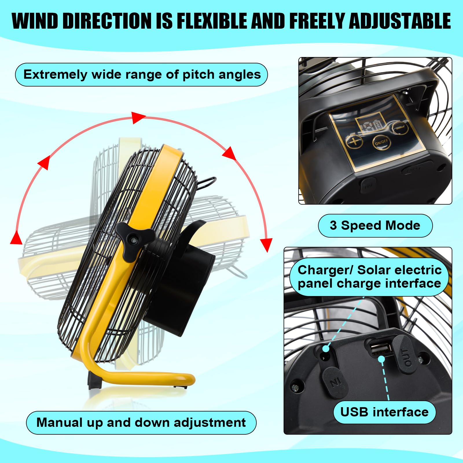 Tujoe 12 Inch Solar Panel Powered Fan, 2 In 1 Solar Panel Or Ac Charger Powered Fan 12W 9V Portable For Chicken Coop Greenhouse