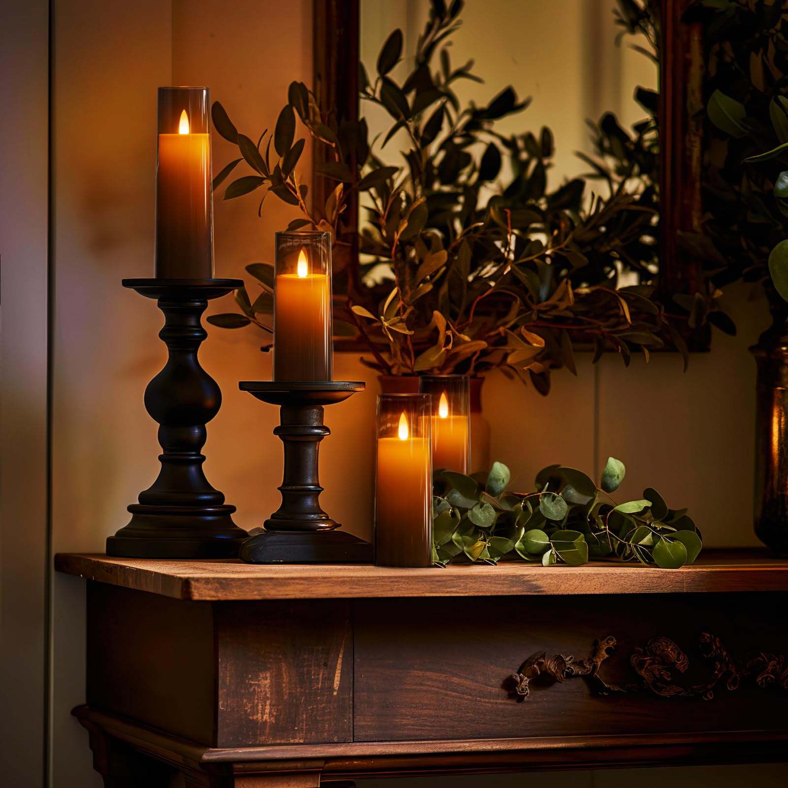 Homemory Decorative Flameless Candles, Battery Operated Candles With Remote & Timer, Flickering Led Pillar Candles, Plexiglass,