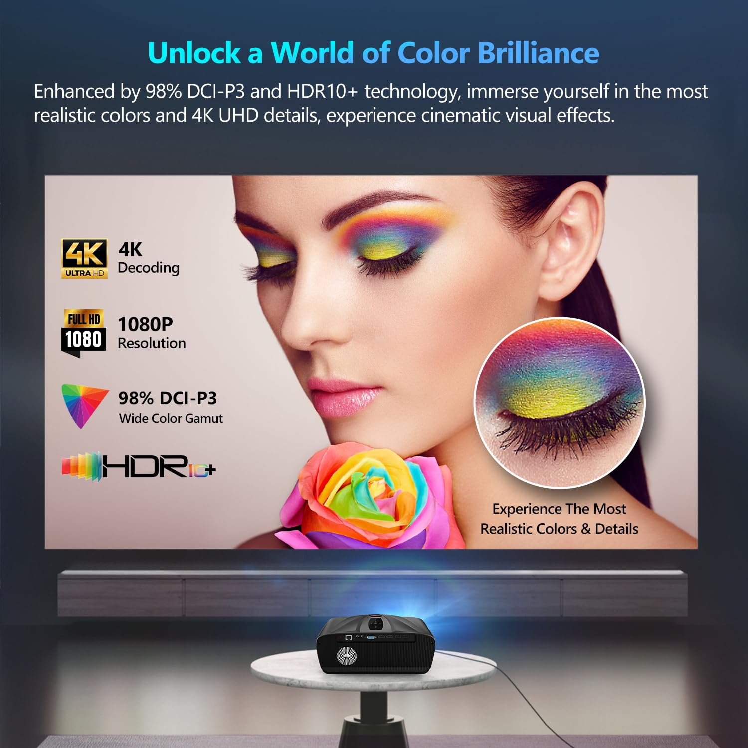 Ultra Hd 4K Projector Auto Focus Hdr Wifi6, Smart Led Wifi Bluetooth Projector 4K Daylight Home Cinema Movie Gaming 1200Ansi Cei