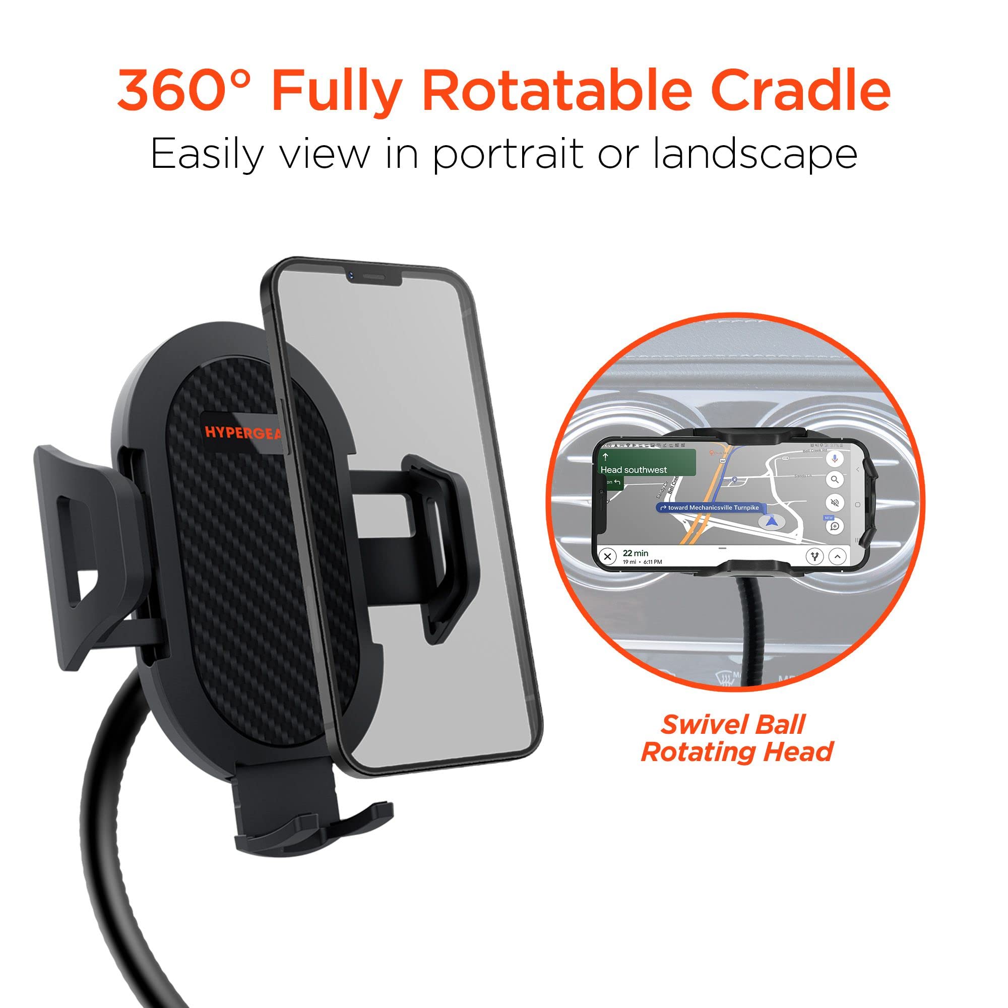 Hypergear Flex Car Cup Holder Cell Phone Mount With Adjustable Side Grips [Hands Free   Easily Install] Universal Compatible For