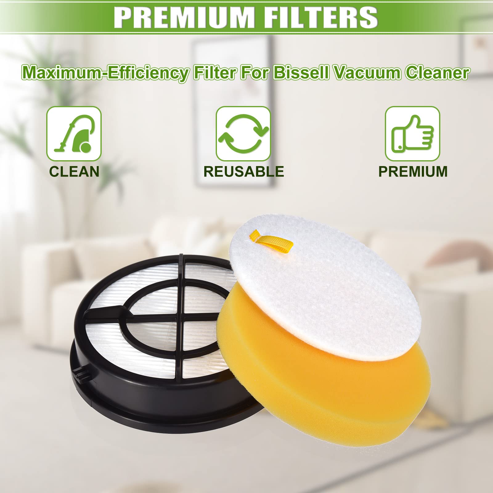 2Pack 1650 Filter Replacement For Bissell Pet Hair Eraser Turbo Upright Vacuum Model 1650A,1650C, 16501, 16507, 16508, 16502, 16