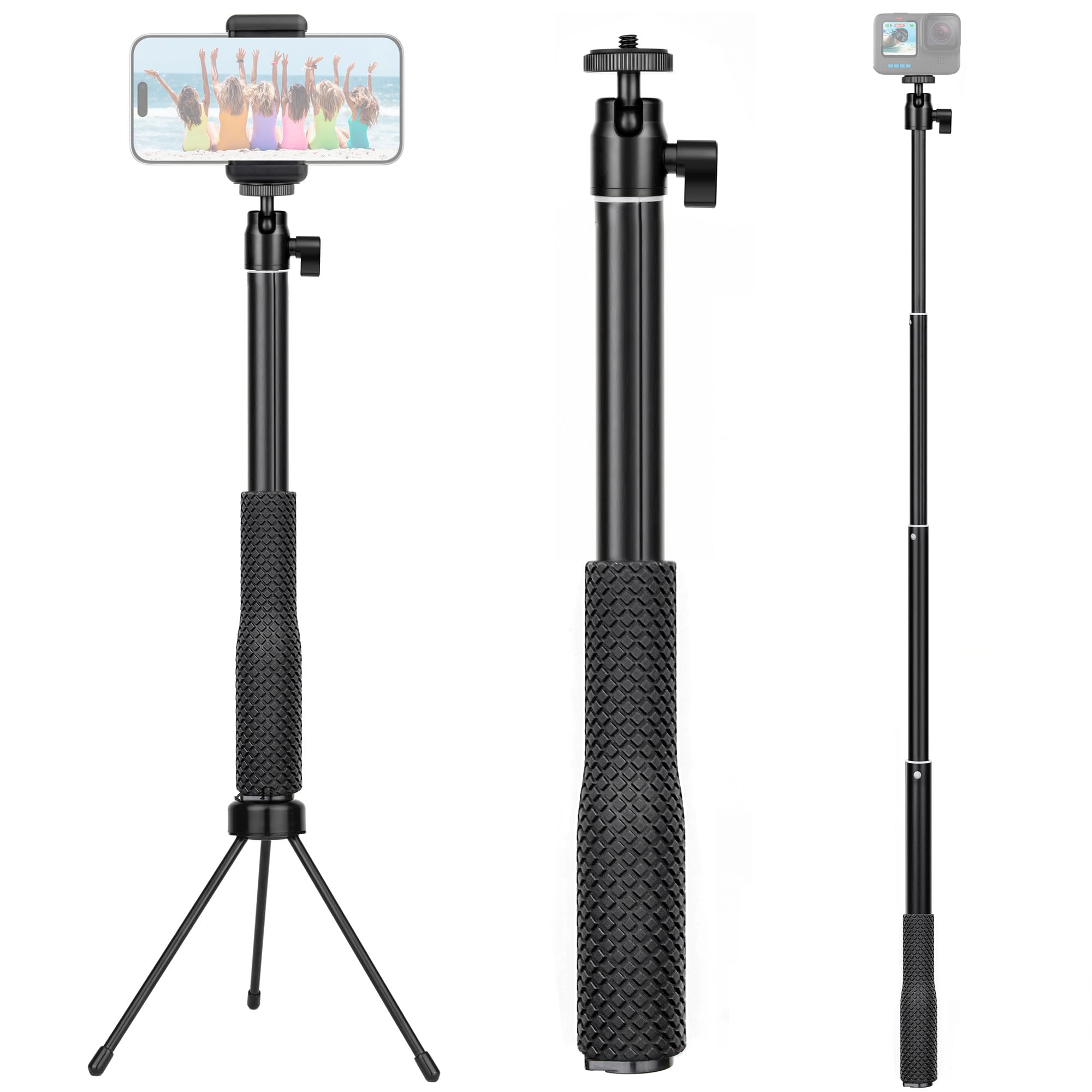 GEPULY 360Ballhead Waterproof Selfie Stick with Tripod Stand Phone Holder- Underwater Selfie Stick Pole - for GoPro Hero 13 12 1