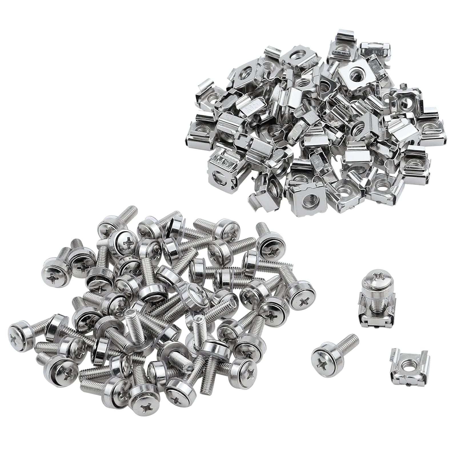 Antrader M5 Screws M5 X 20Mm Screw+Washer+Cage Nut, Server Cabinet Rack Mounting Fixing Screws 50 Sets