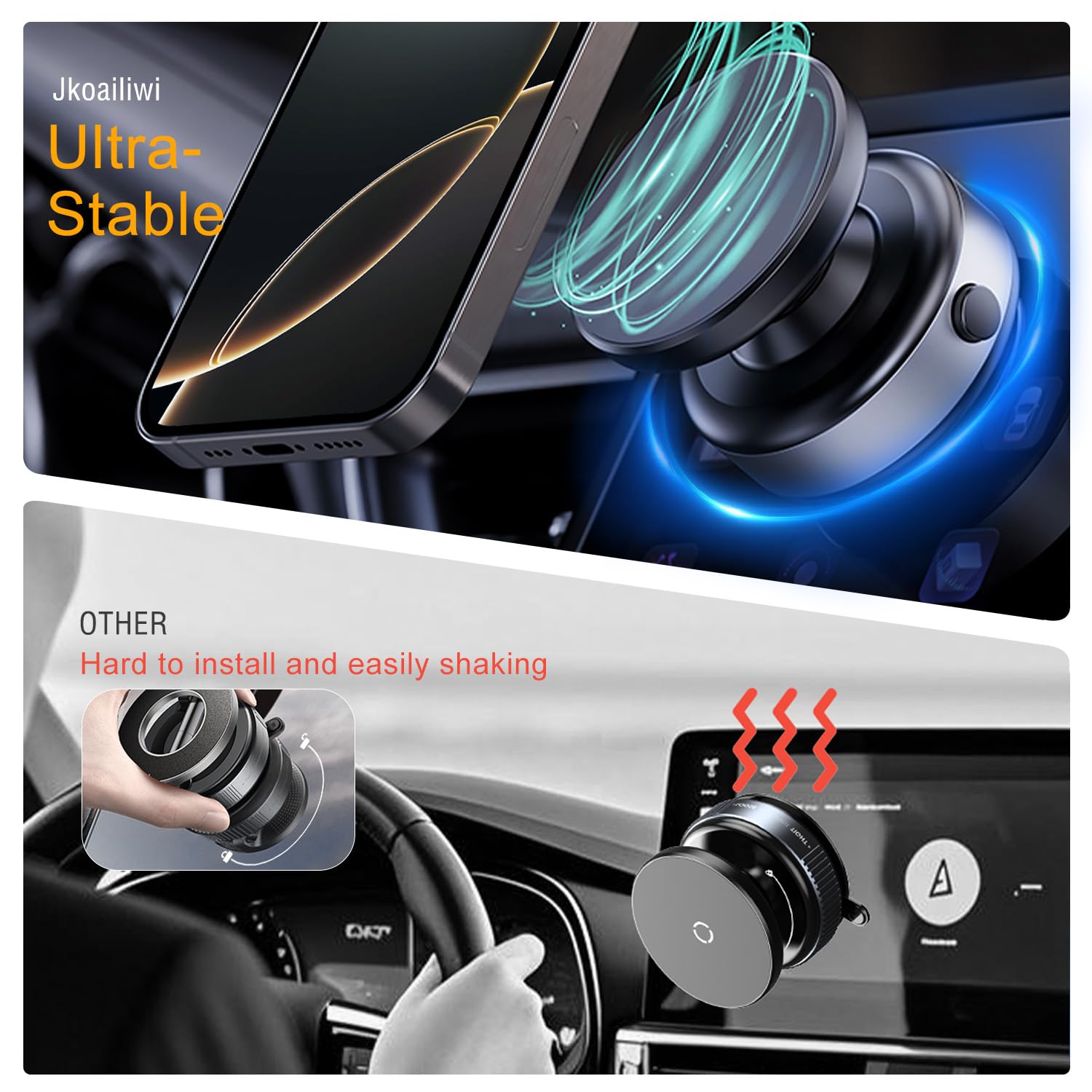 Jkoailiwi 360 Adjustable Vacuum Magnetic Phone Holder For Car, Hands-Free Electric Suction Cup Phone Mount For Car/Gym/Mirror/Sm