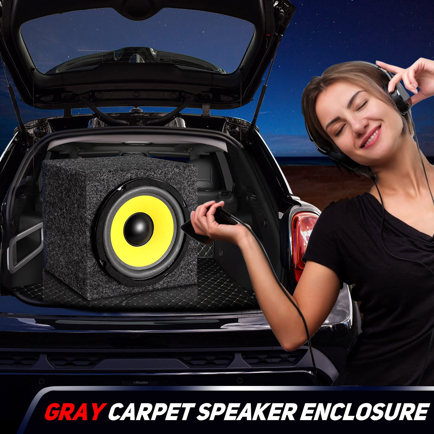 Facmogu 10In Gray Carpet Unloaded Box, Vented Speaker Enclosure With Great High Density Fibreboard Sturdy Construction, Ported Subwoofer Box With Sound Absorbing Cotton & Premium Carpeted Finish