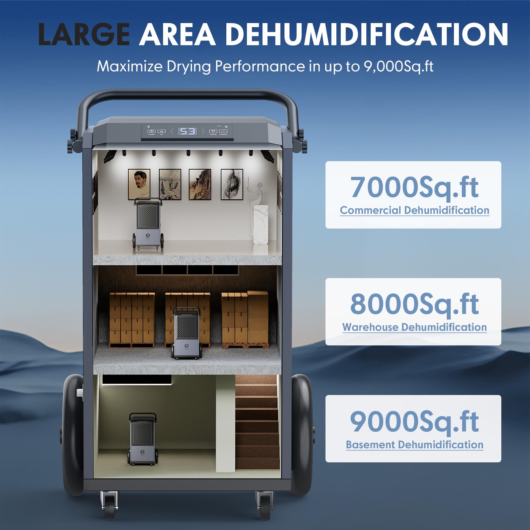 305 Pint Commercial Dehumidifier For Industrial Sites, 9000 Sqft Large Spaces Commercial Grade Dehumidifiers With Drain Hose For