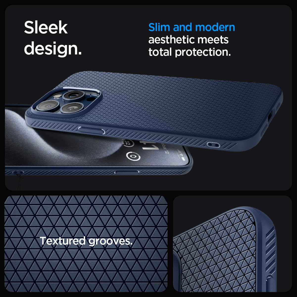 Spigen Liquid Air Designed For Iphone 15 Pro Case (2023) [Military-Grade Protection] - Navy Blue