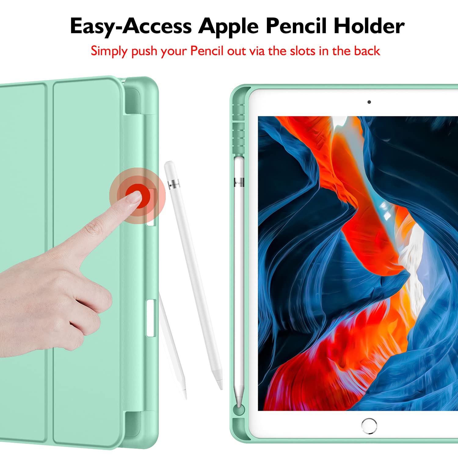 Imieet Ipad 9Th Generation Case 2021/Ipad 8Th Generation Case 2020 10.2 Inch With Pencil Holder, Ipad 7Th Gen 2019 Case With Soft Baby Skin Silicone Back, Auto Wake/Sleep Cover(Light Green)