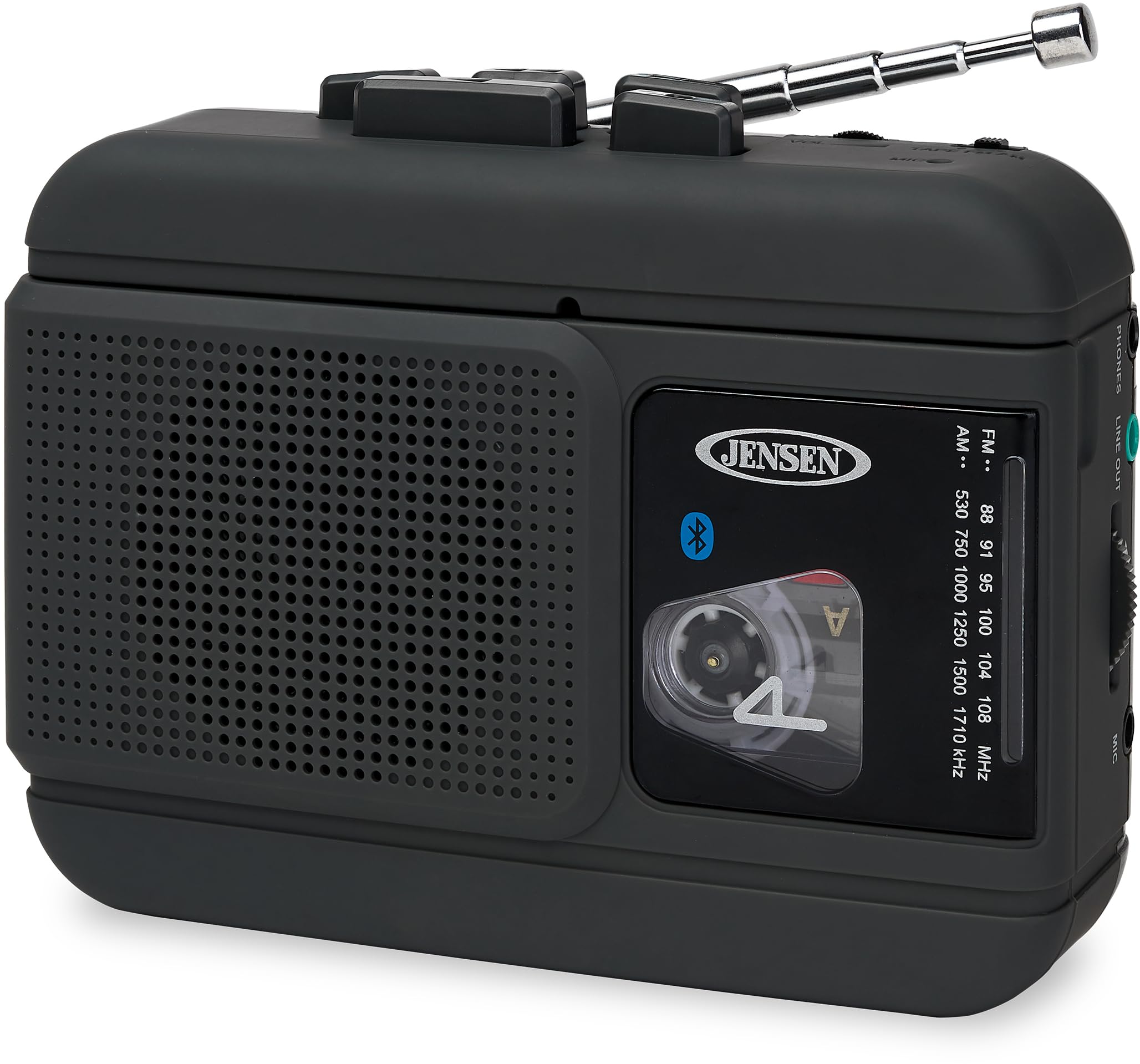 JENSEN MCR-60 MCR-60 Portable Personal Cassette Player/Recorder with AM/FM Radio, Bluetooth, and Earbuds, Black