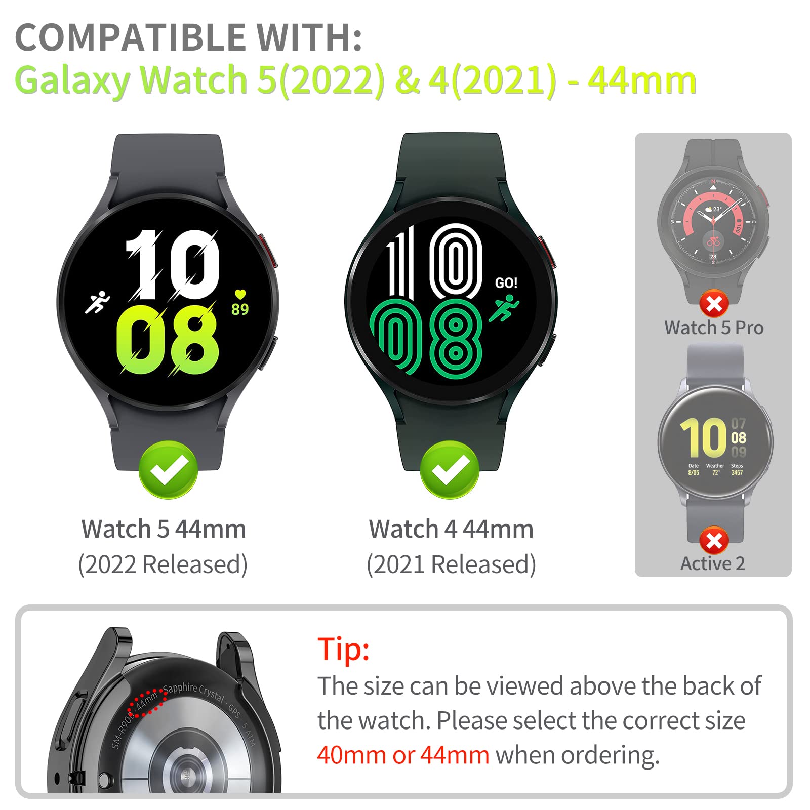 [10Pack] Richone Compatible With Samsung Galaxy Watch 5/Galaxy Watch 4 40Mm 44Mm Screen Protector Case, Full Protection Cover So