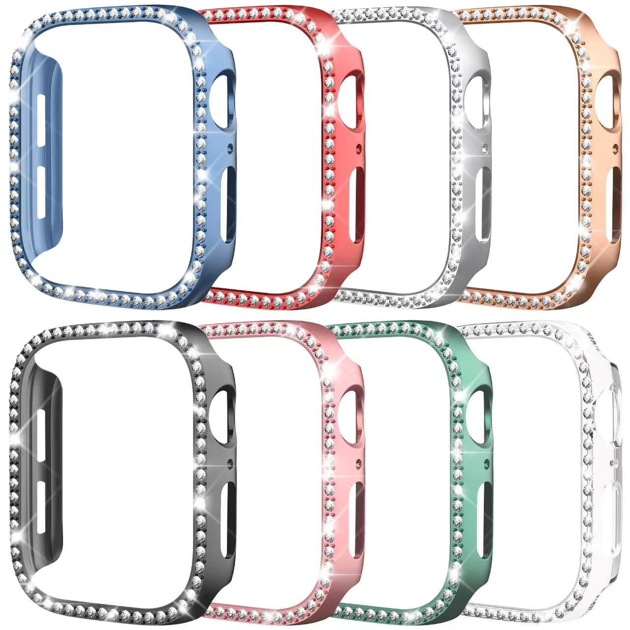 Tiorecime 8 Pack Case for Apple Watch Series SE 3/SE 2/SE/6/5/4 40mm, Glitter Diamond Glossy Bumper, Bling Rhinestone Hard PC Pr