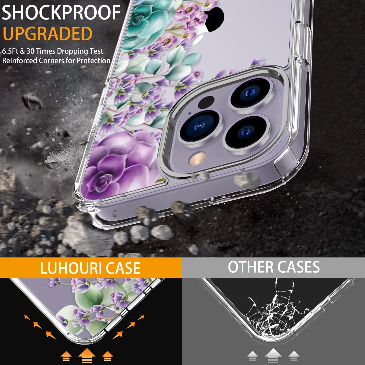 Luhouri For Iphone 15 Pro Max Case With Screen Protector   Crystal Clear Cover  Fashionable Pattern Design  Wireless Charging  S