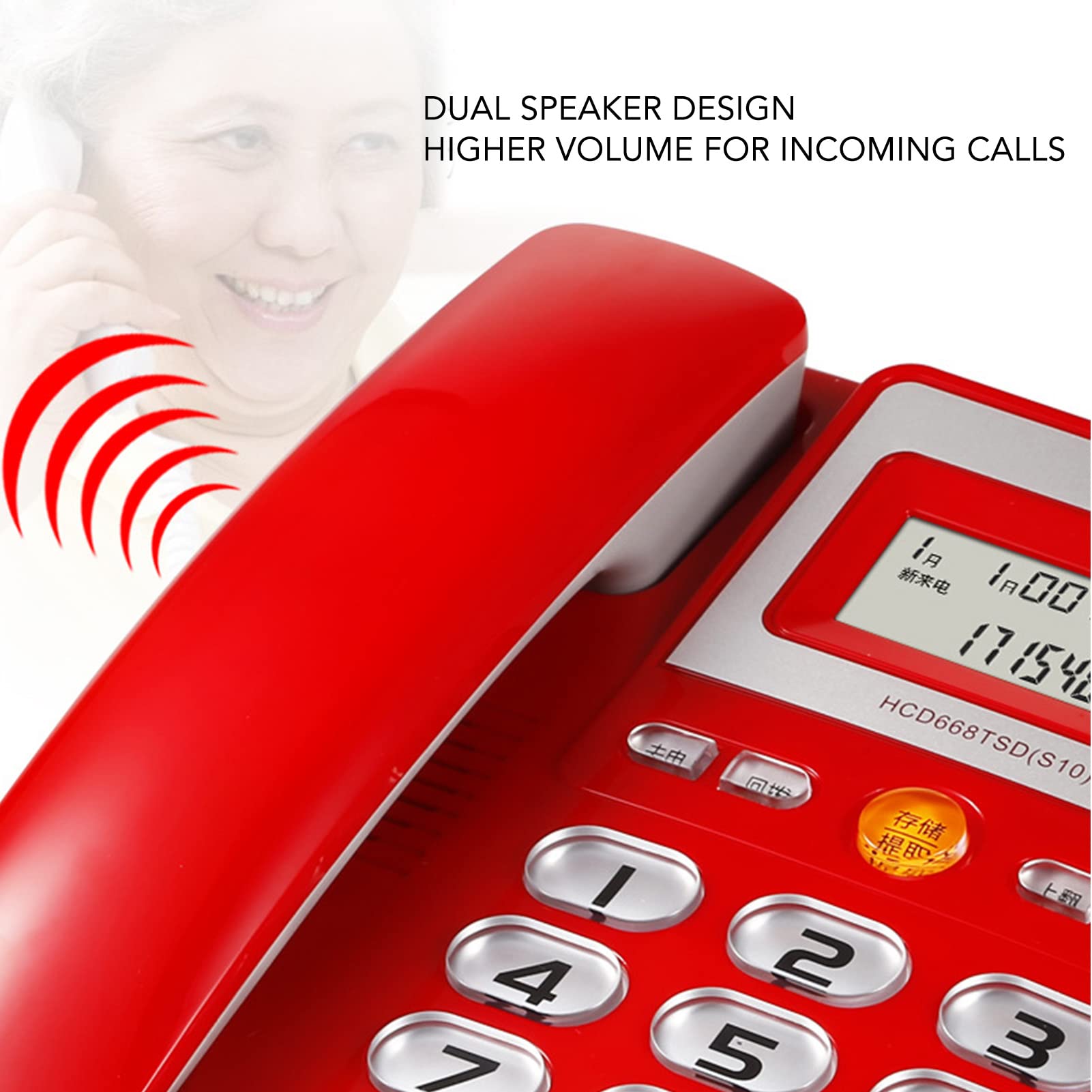 Big Landline Phone For Senior, Corded Telephone For Hearing Visually Impaired, For Wall Or Desk, With Amplified Speaker, Speed Dial, Large Lcd Display, Hands
