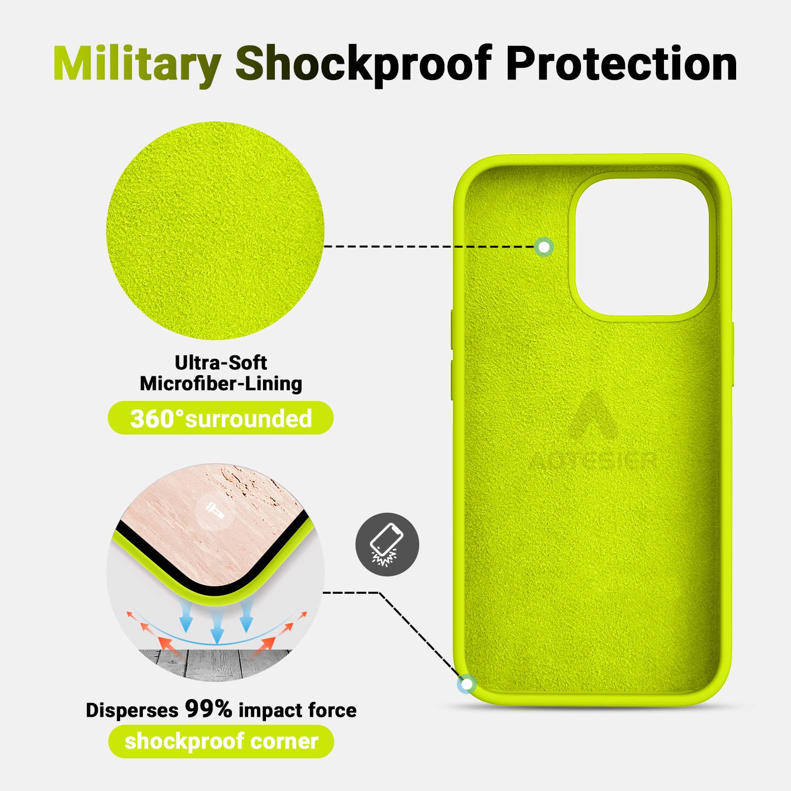 Aotesier Iphone 13 Pro Case,[Military Shockproof Protection] Liquid Silicone Case With [Soft Anti Scratch Microfiber Lining] Cam