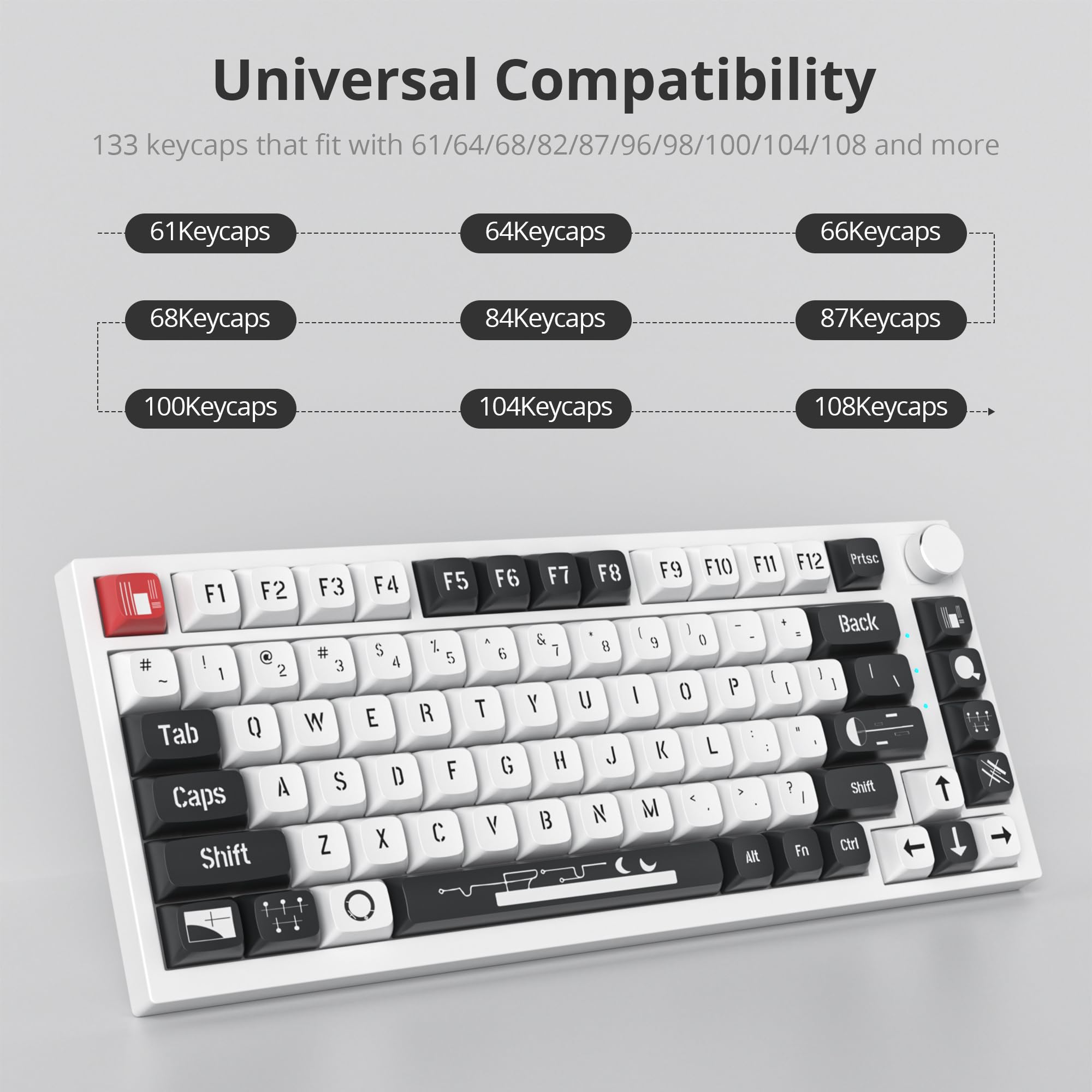 Ussixchare Pbt Keycaps Xda Profile Black White Keycaps Dye Sublimation Custom Keycaps Set For 61/64/68/84/87/100/104 Mx Switches