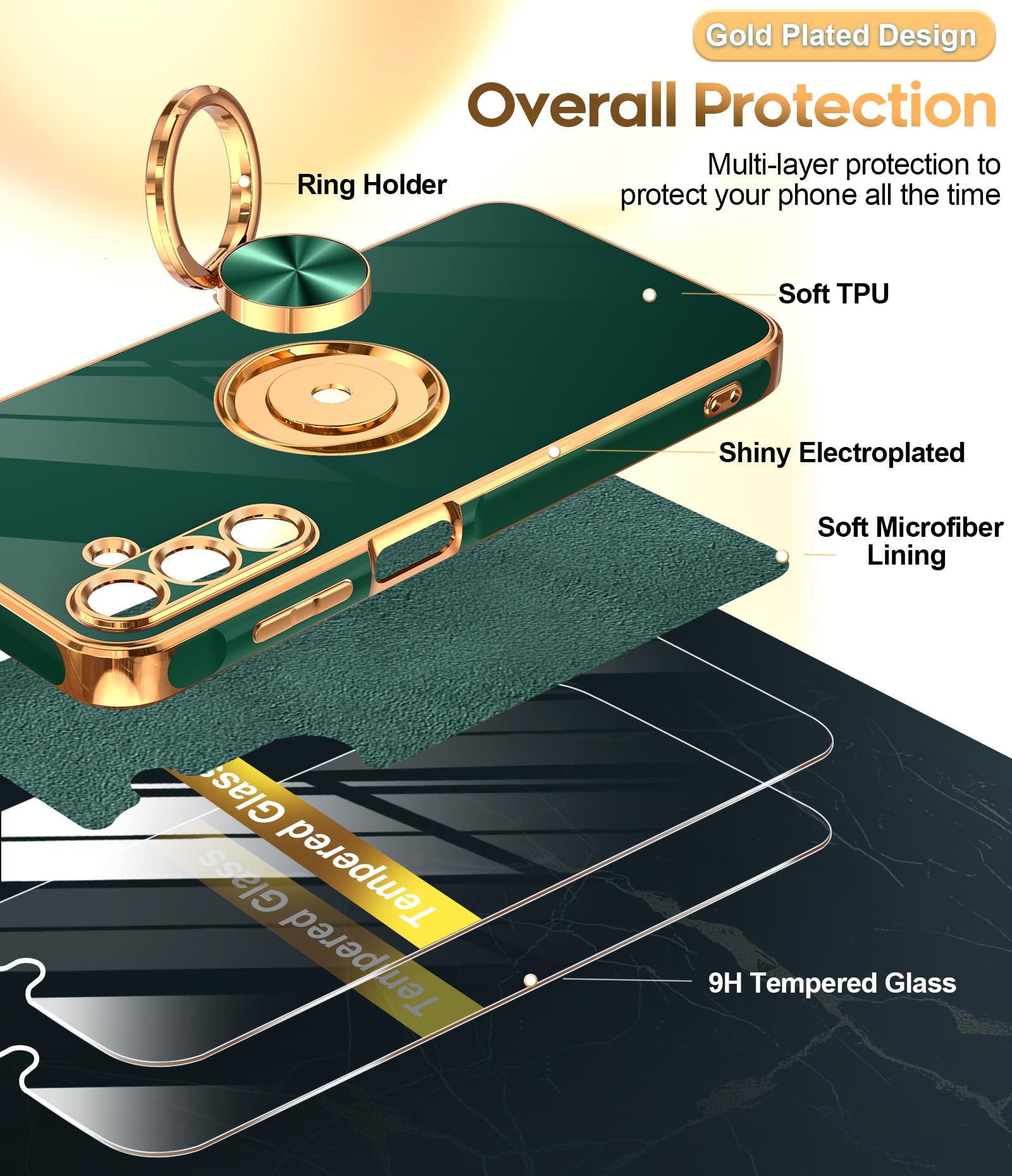 Leyi For Galaxy A15 5G Case: With 2 Pack Tempered Glass Screen Protector And 360 Rotatable Ring Holder Magnetic Kickstand, Plati