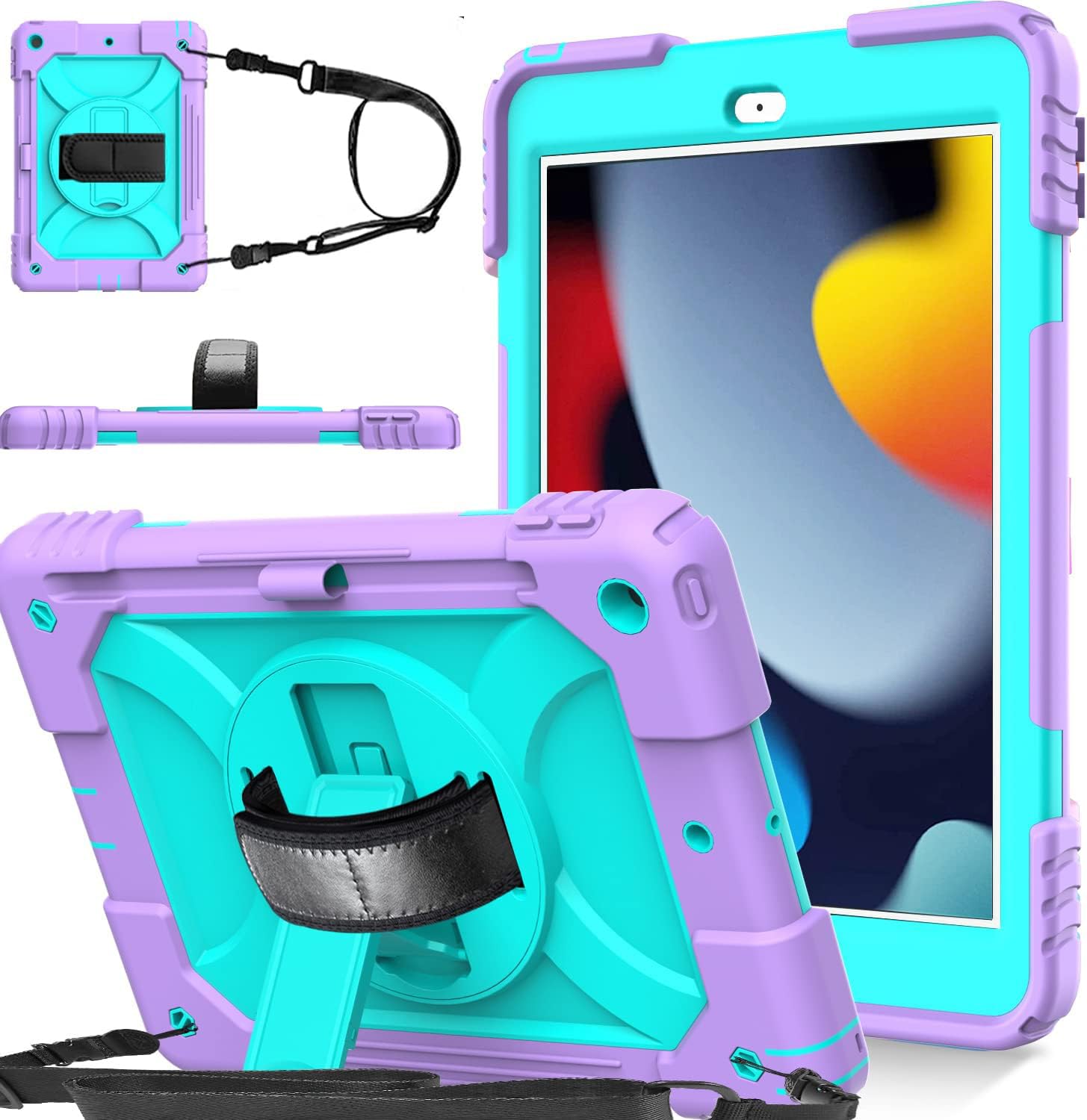 Bmouo Ipad 9Th/8Th/7Th Generation Case, Ipad 10.2 Case, Shockproof 360 Rotating Stand Shoulder Hand Strap Ipad 9Th/8Th/7Th Gen C
