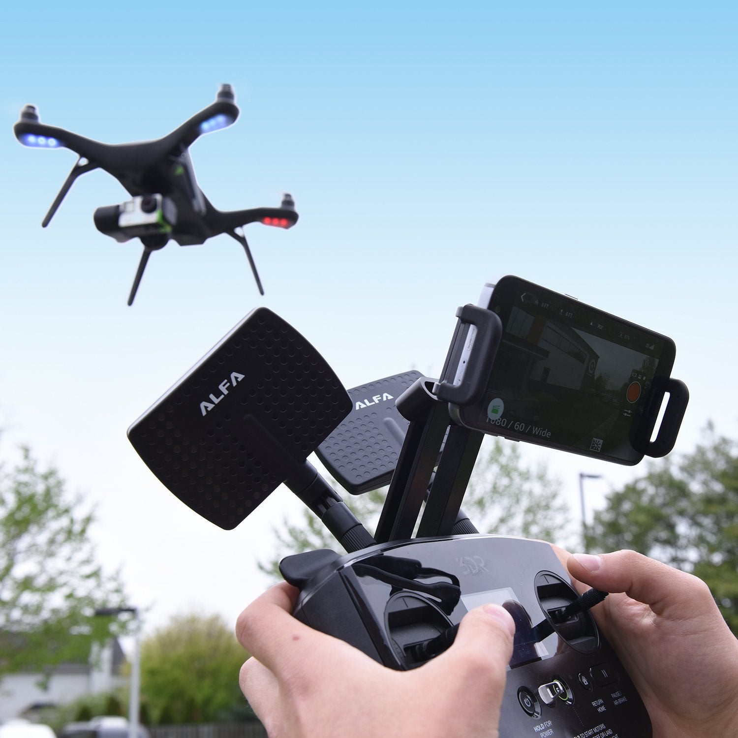 Alfa 2.4Hgz 7Dbi Rp Sma Panel Screw On Swivel Antenna Netwrok Adaptors   Also Works For 3Dr Solo Drone, Dji Phantom 3 Drone, Yuneec Typhoon H St16 Controller, Adds Range