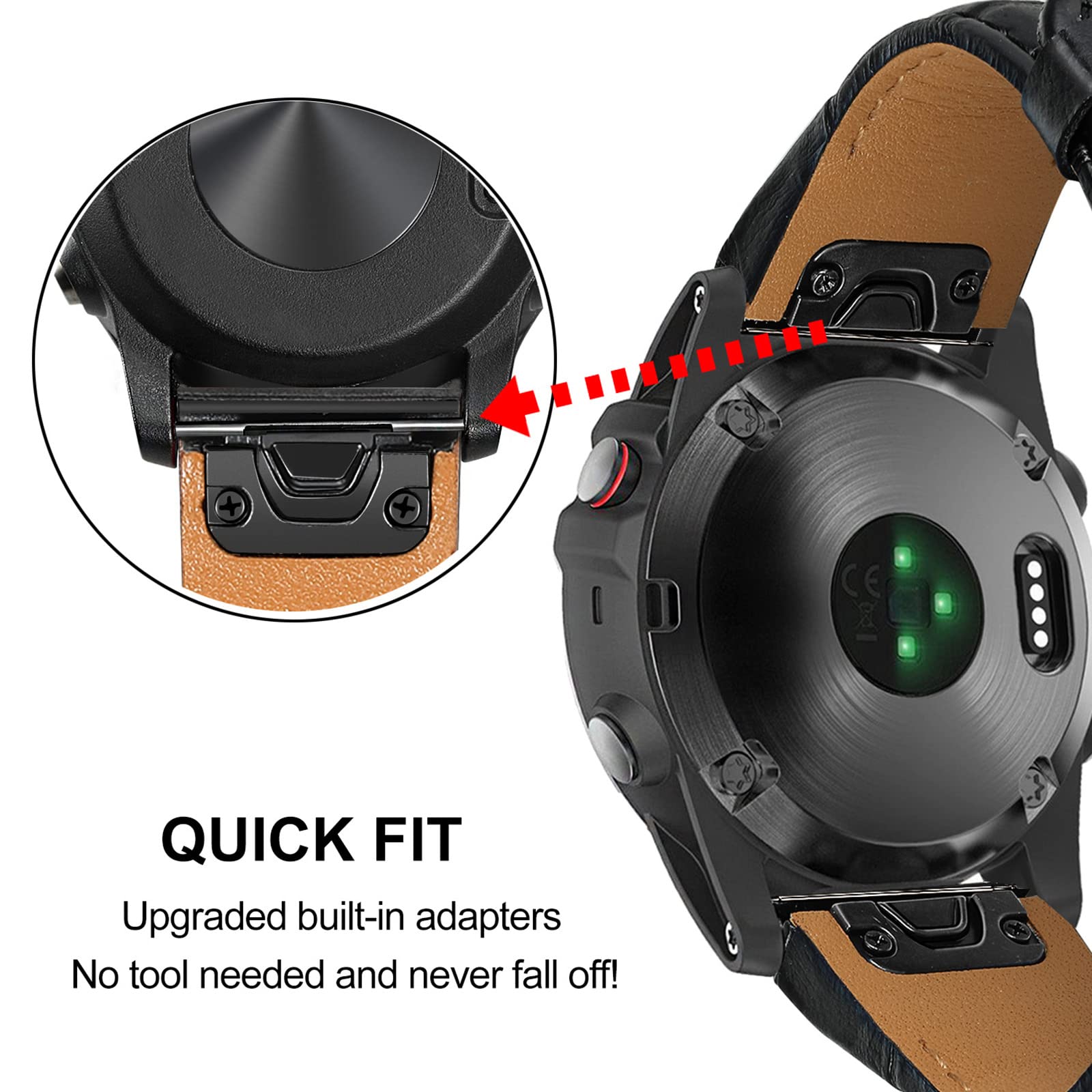 Trumirr Watch Band For Fenix 8 47Mm / E / 7/6 Pro / 5 Plus, 22Mm Quick Fit Watchband Leather Strap For Garmin Epix Pro 47Mm / In