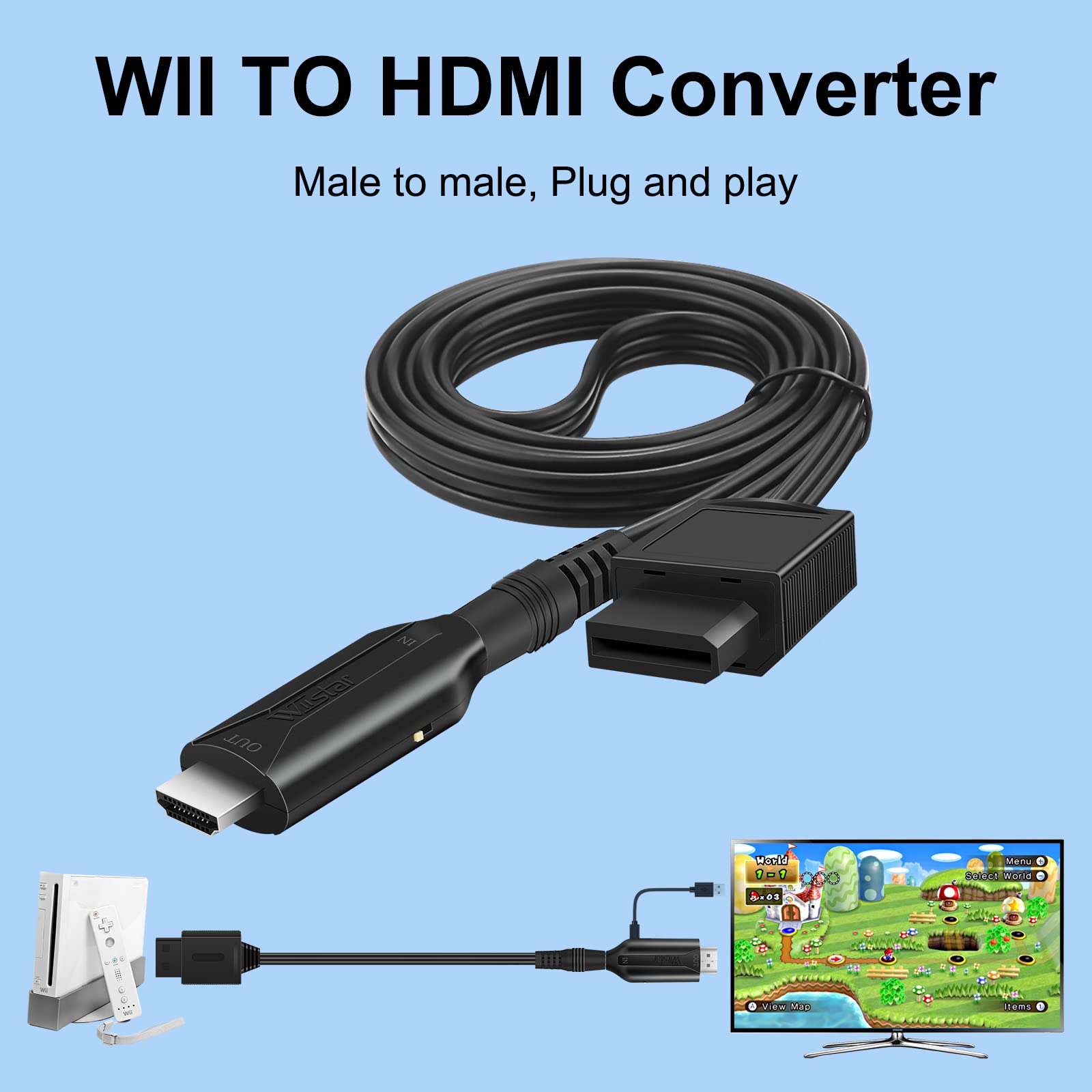 Wiistar Wii To Hdmi Converter Wii Hdmi Adapter Cable 1M/3.2Ft 1080P For Full Hd Device Video Converter 720/1080P Supports All Wi