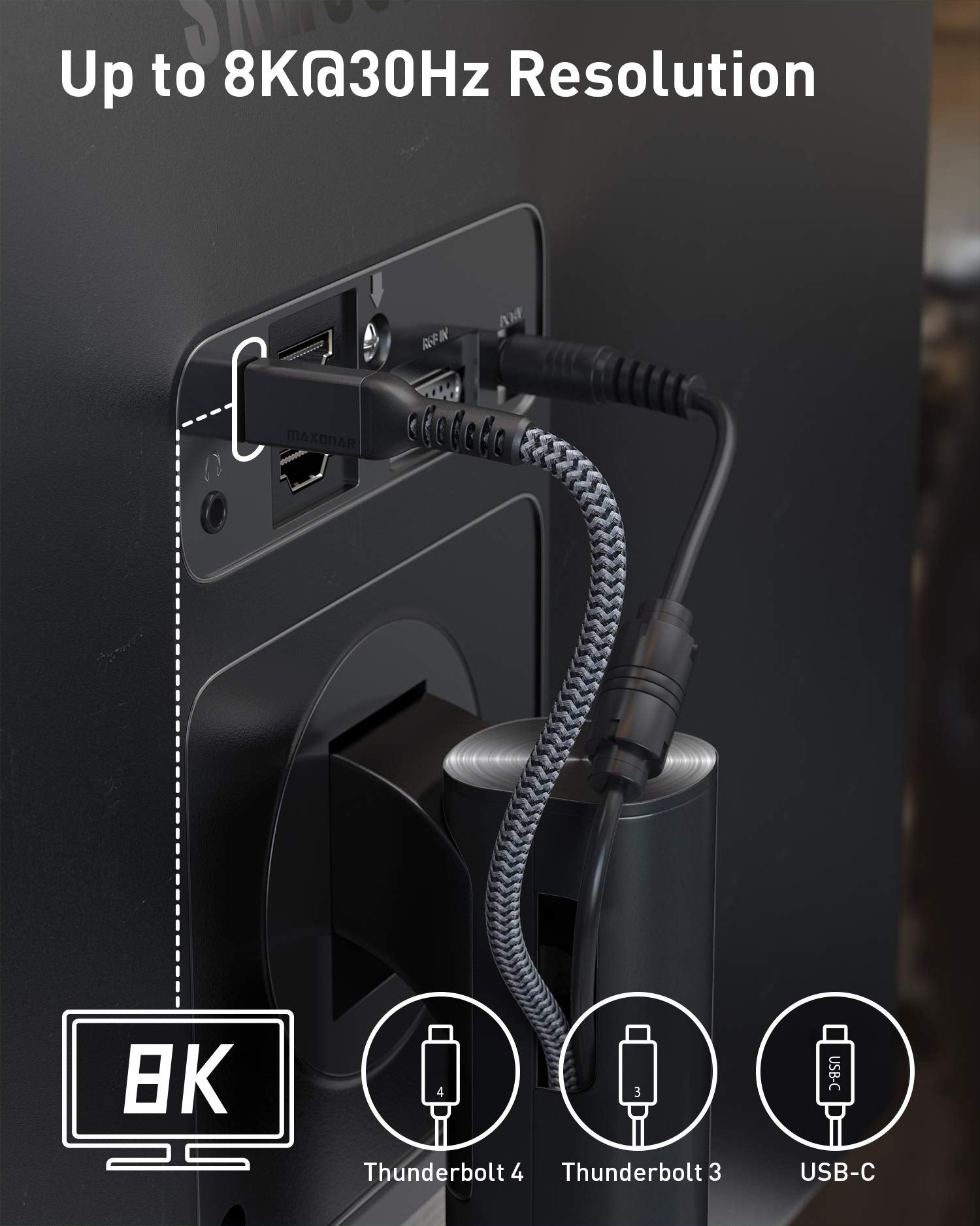 Maxonar [2 Pack 3.3Ft] Thunderbolt 4 Cable, 240W Thunderbolt Cable 40Gbps Sync 8K/5K@60Hz Display And For Thunderbolt 4, Thunderbolt 3, Usb4, And Usb C Devices