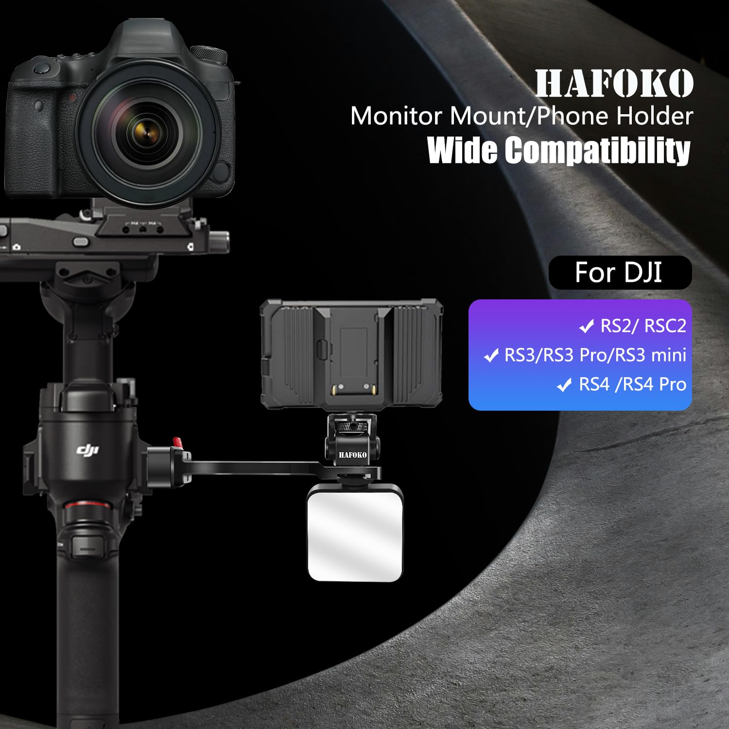 Hafoko Rs4 Gimbal Monitor Mount Rs3 Phone Mount Extension Handle Metal With 1/4' Cold Shoe Phone Mount Compatible For Dji Rs4/Rs4 Pro/Ronin S3 /Rs3 Pro/Ronin S3 Mini/Rs2/Rsc2 Gimbal Stabilize