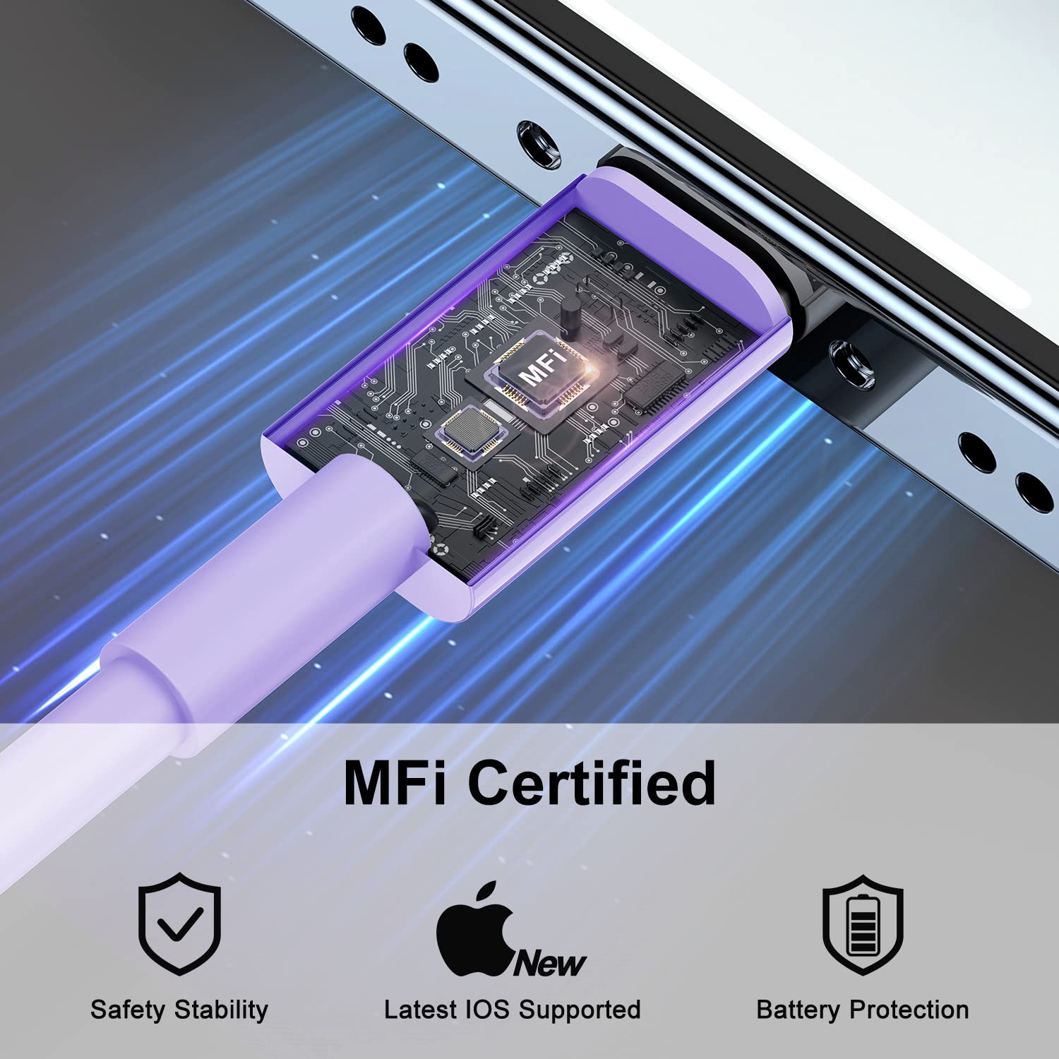 2Pack Purple Fast Charger Cable 10Ft [Apple Mfi Certified], Usb Type C To Lightning Cable 10 Foot For Apple Iphone 14/13/12 Pro Xr Xs Max X 8 Plus