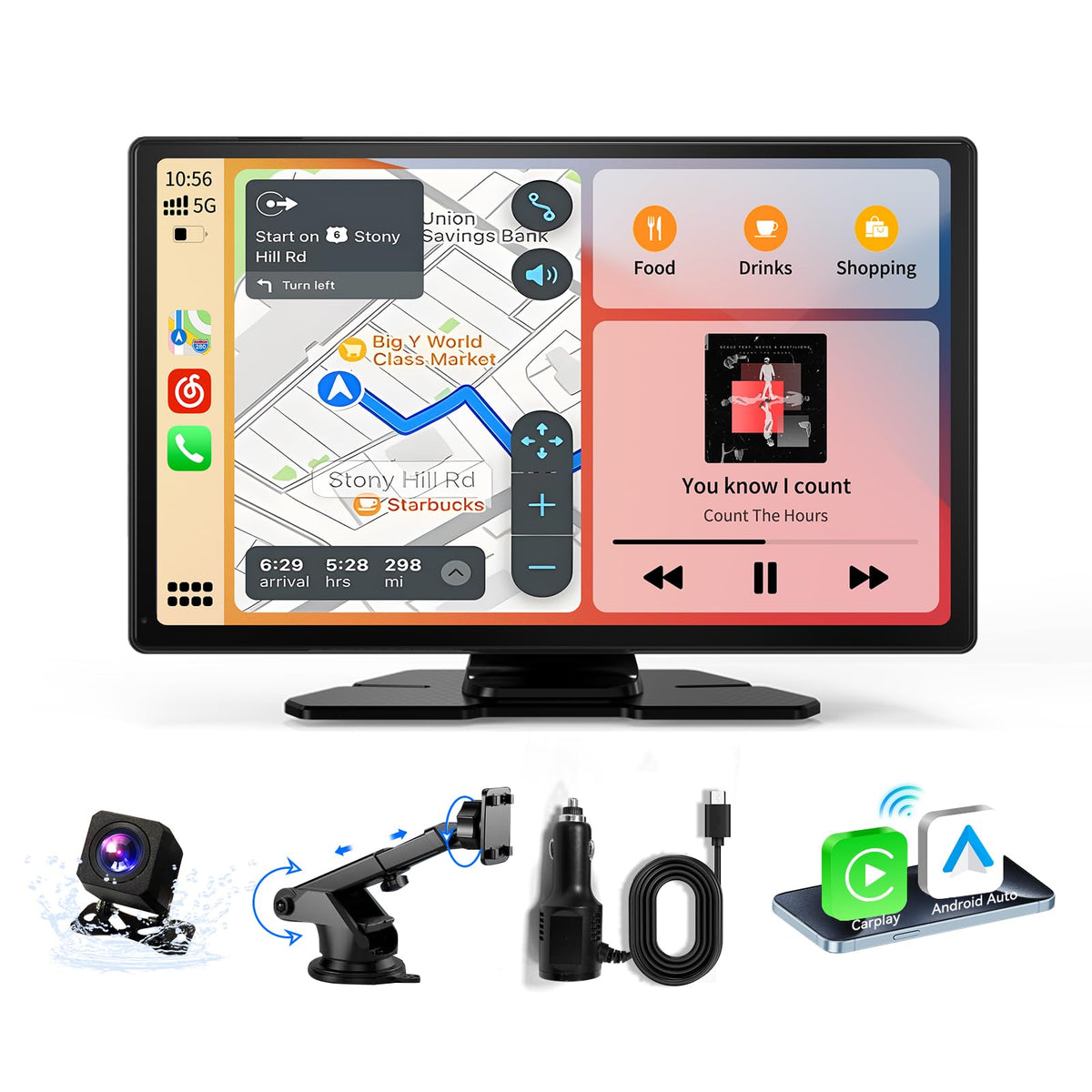 Carplay Screen For Car, 9'' Android Auto Screen Compatible With A Pple Carplay, Portable Wireless Car Stereo Audio Receivers Wit